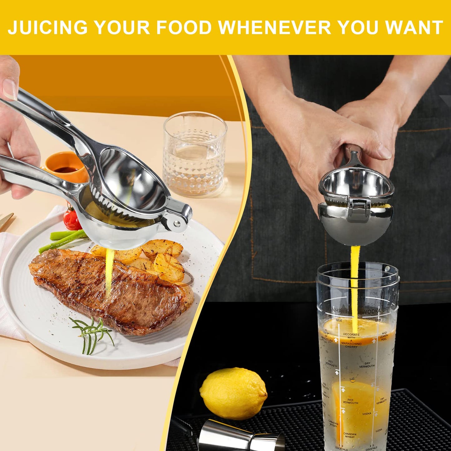 TEZZ Premium Lemon Squeezer, Large Heavy Duty Handhelp Juicer for Lemon, Metal Hand Press Citrus Juicer, Lime Squeezer Bar Tool, Manual Citrus Press