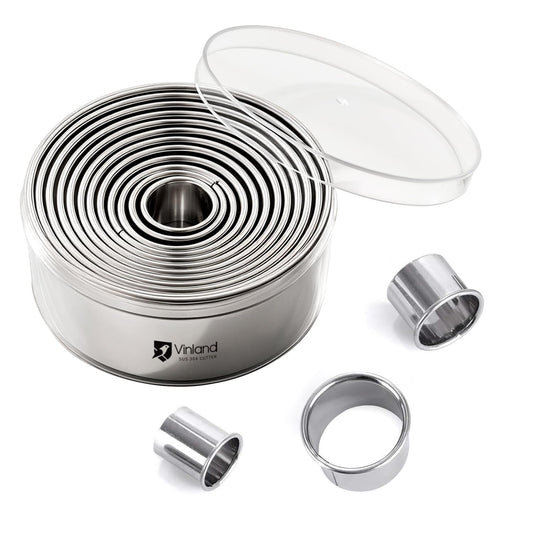 12 Pcs 304 Stainless Steel Biscuit Cutter Set, Round Cookie Cutters for Baking (1/2/3/4/5'') with PP Storage Box, Dough Pastry Cake Circle Cutting Ring Molds, Non-Rust Double Thickness & 2.1‘’ High