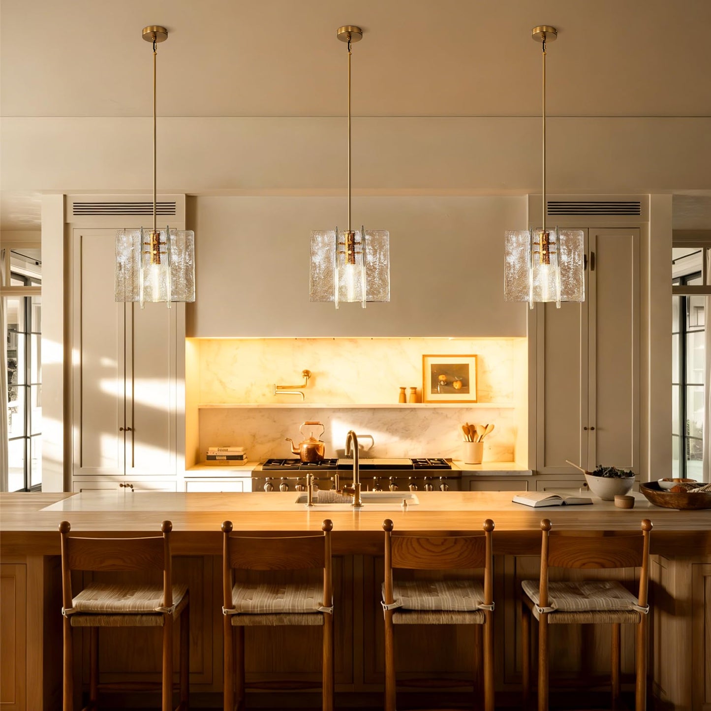 SYBDZSWJ Modern Large 12 in Brass Water Ripple Glass Kitchen Island Pendant Light Fixtures, Glass Island Pendant Lights, for Bedroom, Foyer, Entryway, and Dining Room, Bulbs Included