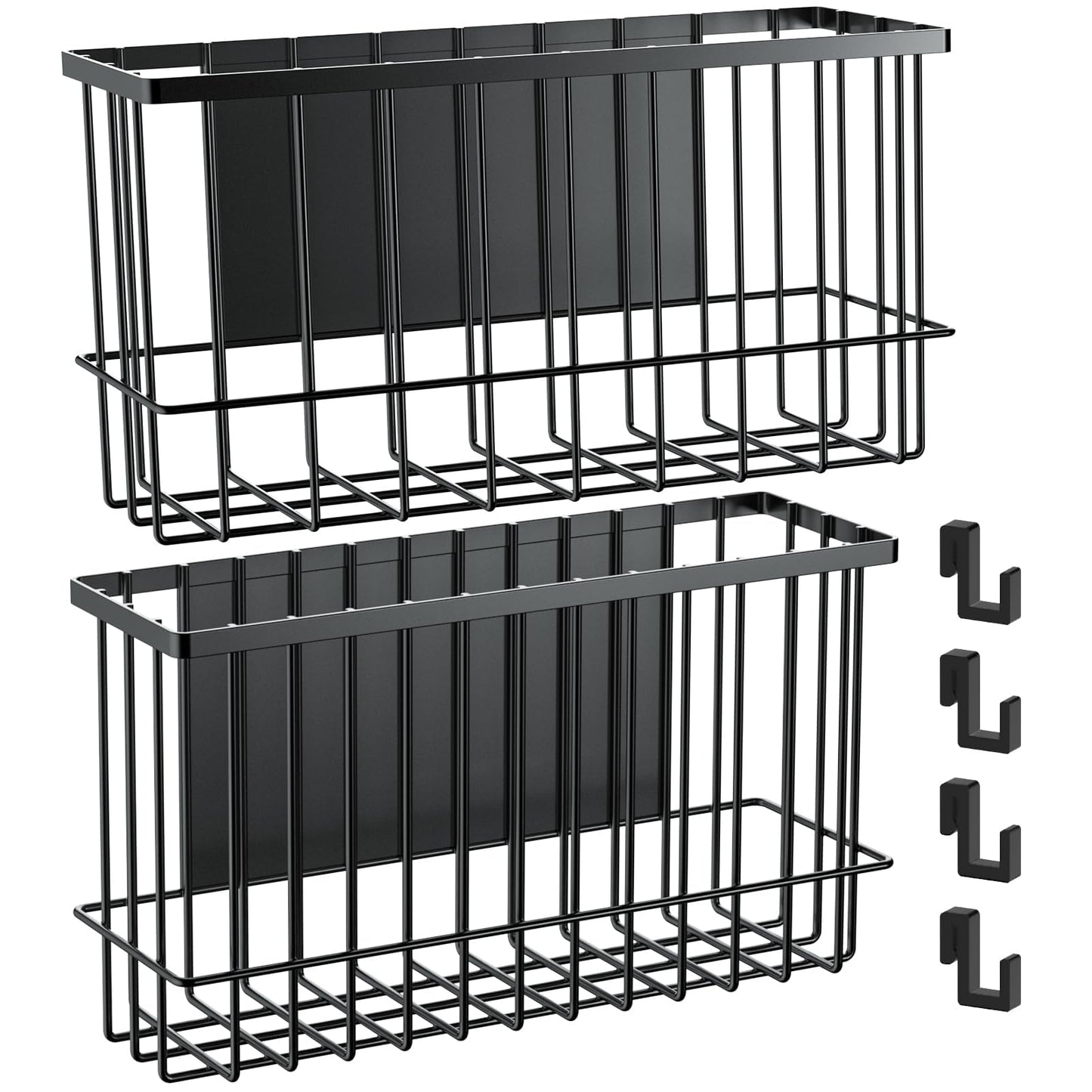 NiHome Magnetic Metal Basket Organizers, Dryer Ball Holder, 2PCS Medium & Small, Versatile Storage for Kitchen & Office Holds Up to 14 lbs, Easy Attach to Refrigerator or Any Magnetic Surface(Black)