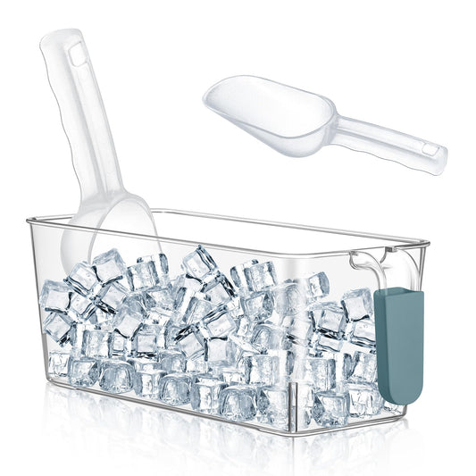 Havawish Ice Bin and Flexible Scoop Set Plastic Freezer Ice Bin with Pull out Handle Storage Bucket Clear for Container with Bucket Scoop(Dark Blue, Clear,10.83 x 4.92 x 4.33 in)