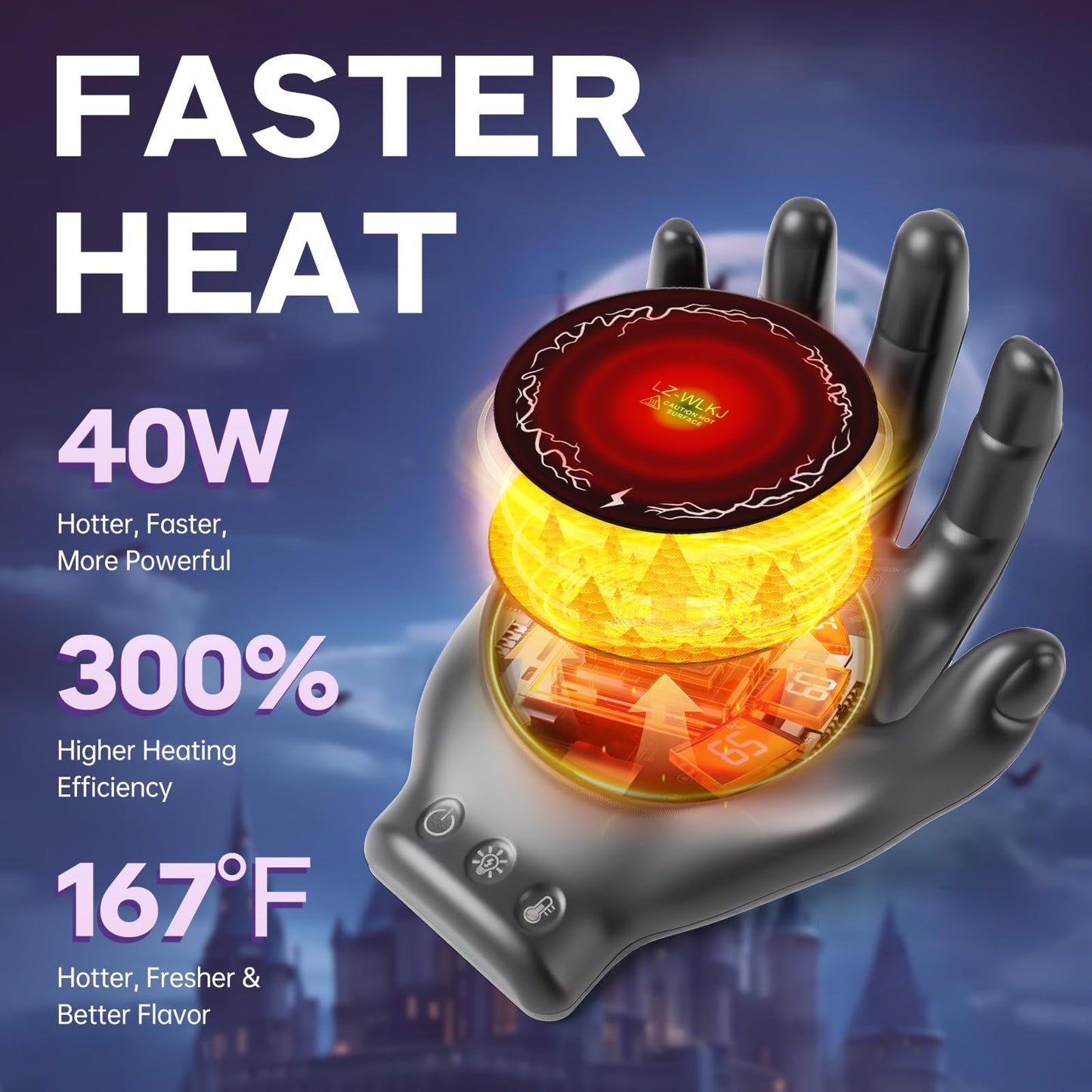 Devil's Hand Heating Mug Warmer & Mug Set - 3 Temp Settings & 8H Timer, Coffee Cup Warmer Plate for Desk Auto Shut Off, Ideal Beverage Warmer Gift for Coffee, Tea, Milk (Black)