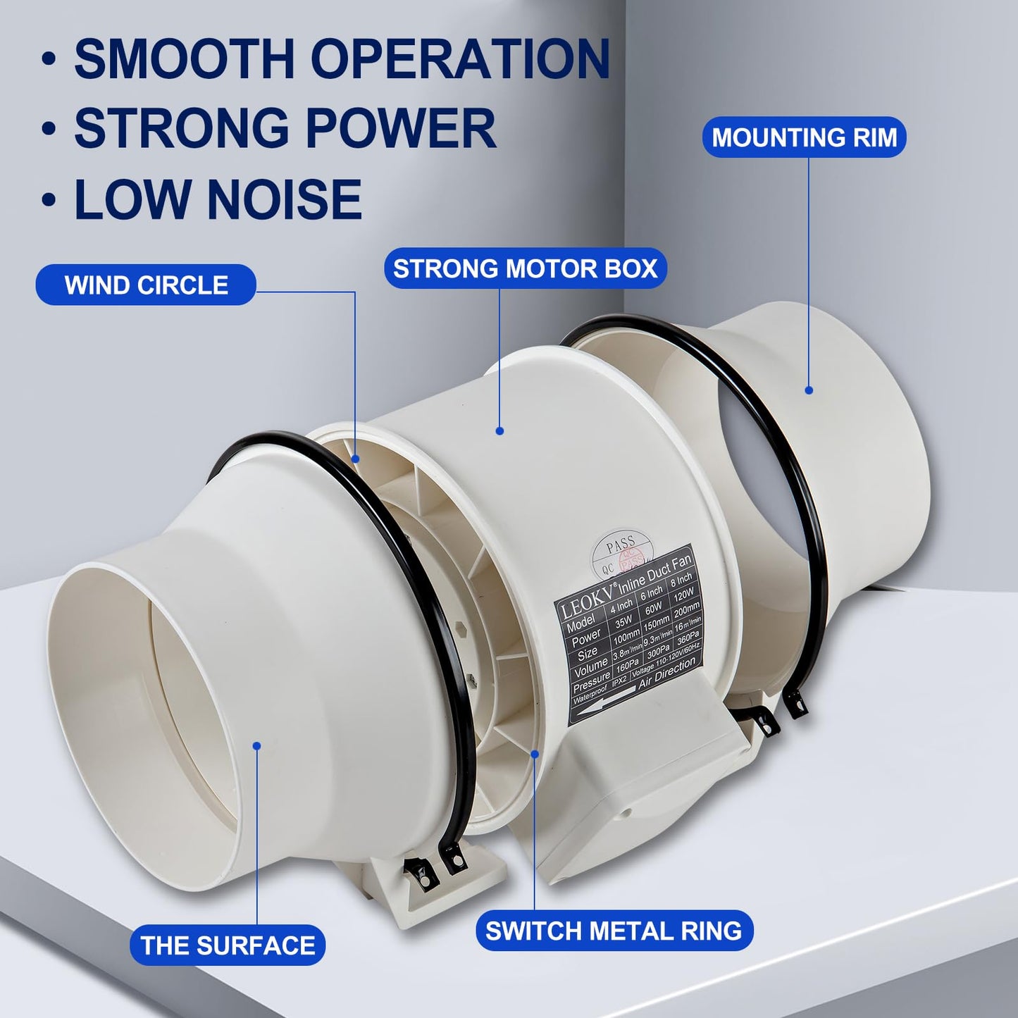 6Inch Exhaust fan Pipeline booster fan Inline duct fan 420 CFM Efficiency Air Fan for Duct Vent Bathroom, Kitchen, Grow Tent,Hydroponics,The wind is very strong.All-copper wire motors are more durable