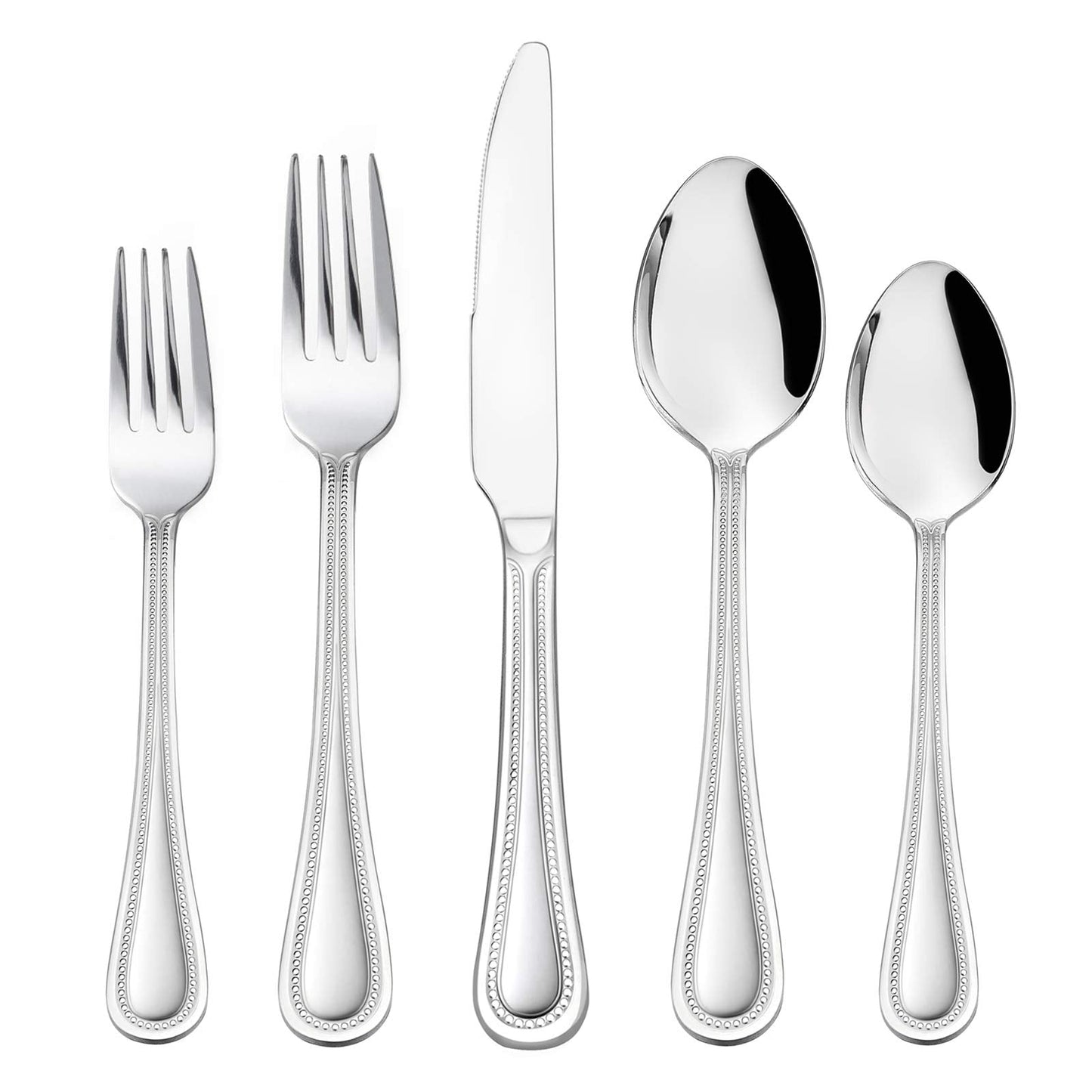 HaWare Silverware Set, 60-Piece Pearled Edge Stainless Steel Flatware for 12, Beading Tableware Cutlery Utensil for Home, Mirror Polished, Dishwasher Safe