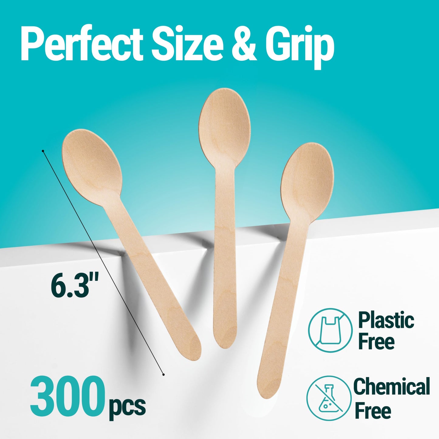 EarthClusive Disposable Wooden Spoons For Eating - 300pcs - Heavy Duty & Plastic Free - Our Guilt-Free FSC Certified Wood Protects Forests - A Great Alternative to Bamboo Spoons Disposable.