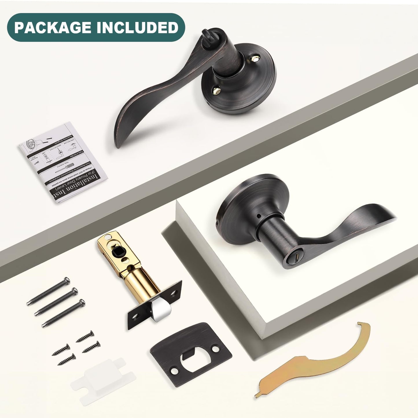 GOBEKOR 8 Pack Privacy Door Handles - Oil Rubbed Bronze Interior Door Handles with Lock Wave Lever for Bedroom Bathroom