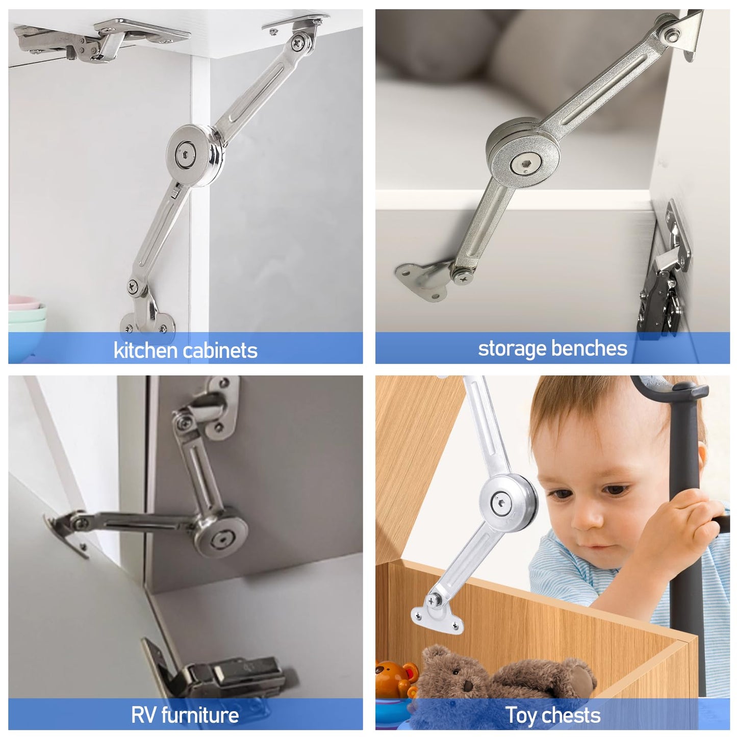 KIBBEH 2 Pack Cabinet Lid Support Hinge, 50 lb Soft Close for Toy Box, Chest, Cabinet and RV, Heavy Duty Hydraulic Up and Down Motion, Max 360 Degree Opening