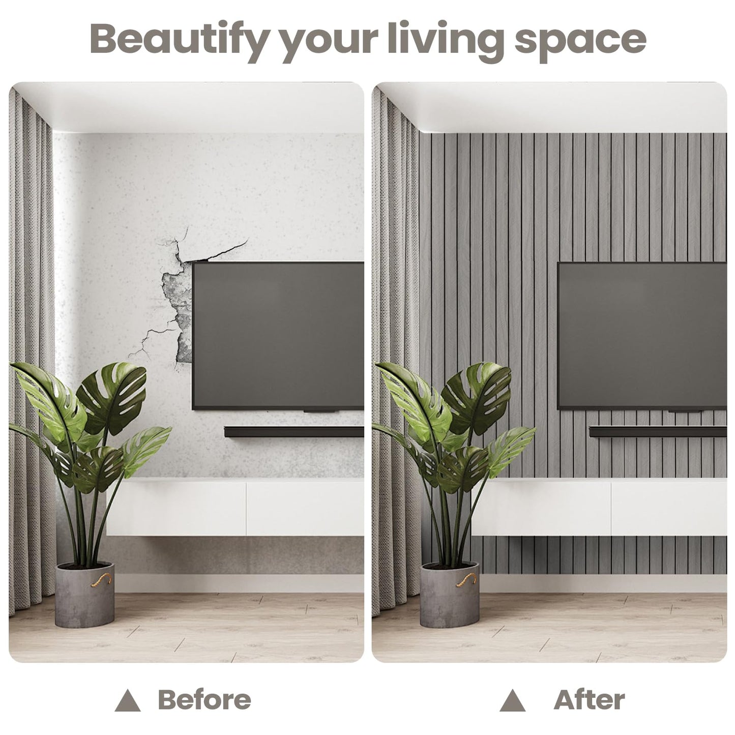 Abyssaly PVC 3D Wood Wall Panels Peel and Stick - 118" x 15.7" Gray Faux Wood Slat Wallpaper - Wooden Grain Look Self-Adhesive Waterproof Paneling - Soundproof Walls Panel for Interior Wall Decor