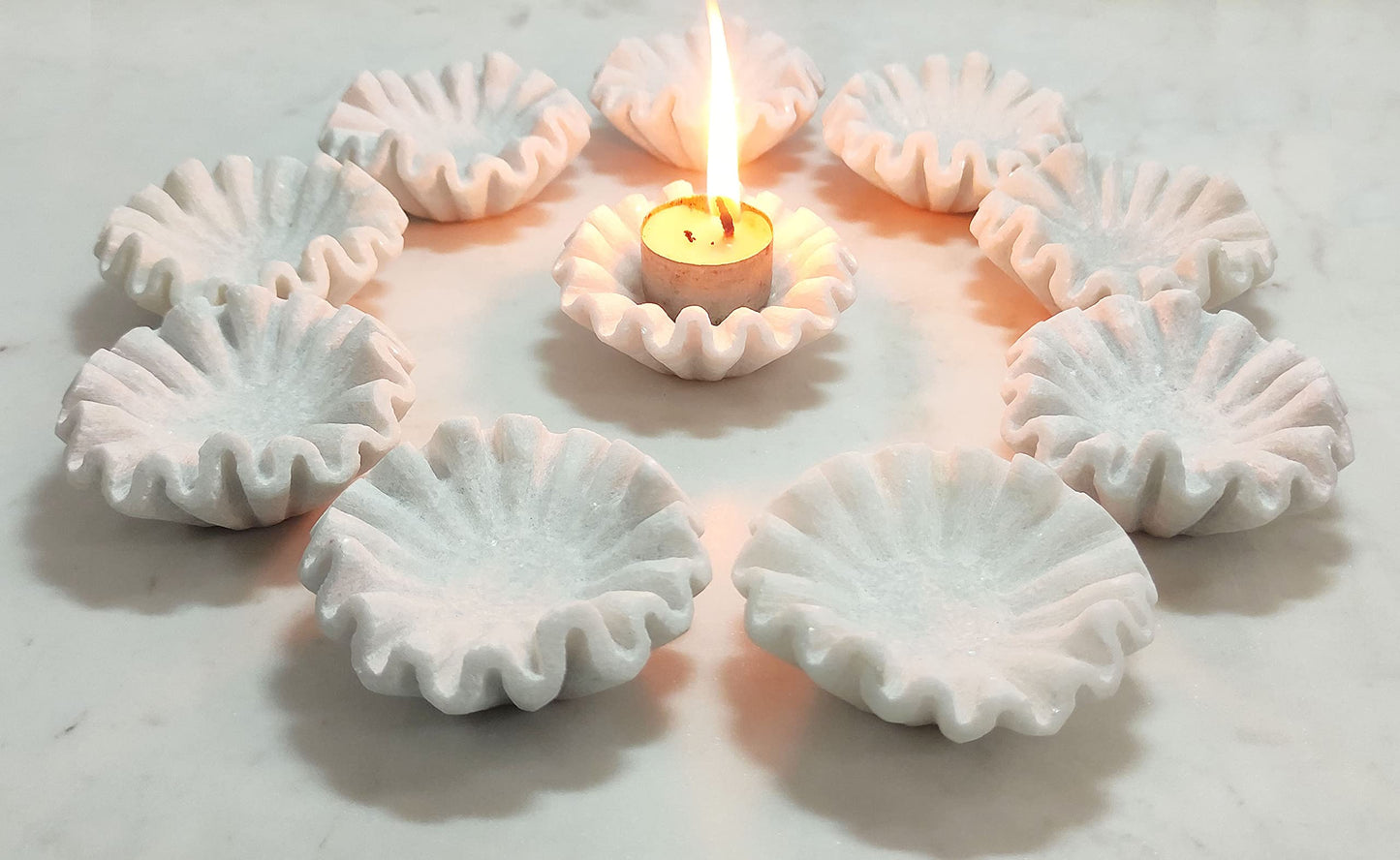 Marble Ruffle Bowl, Marble Scalloped Bowl, Marble Decorative Bowl, Handmade Ruffled Bowl