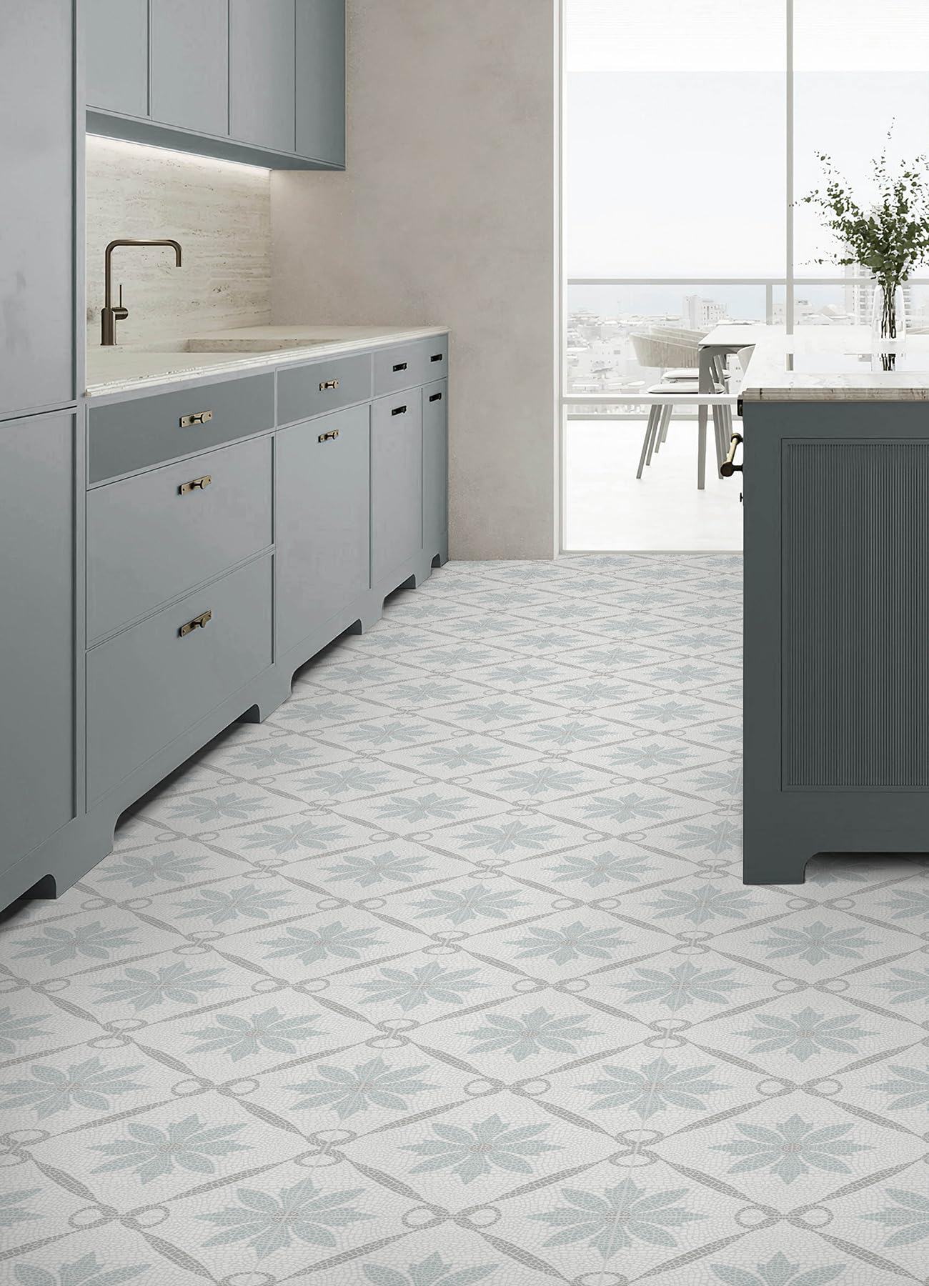 FloorPops Jamila Grey Peel and Stick Floor Tiles, Medallion Vinyl Floor Tiles, Water Resistant, 12 in x 12 in, Pack of 10