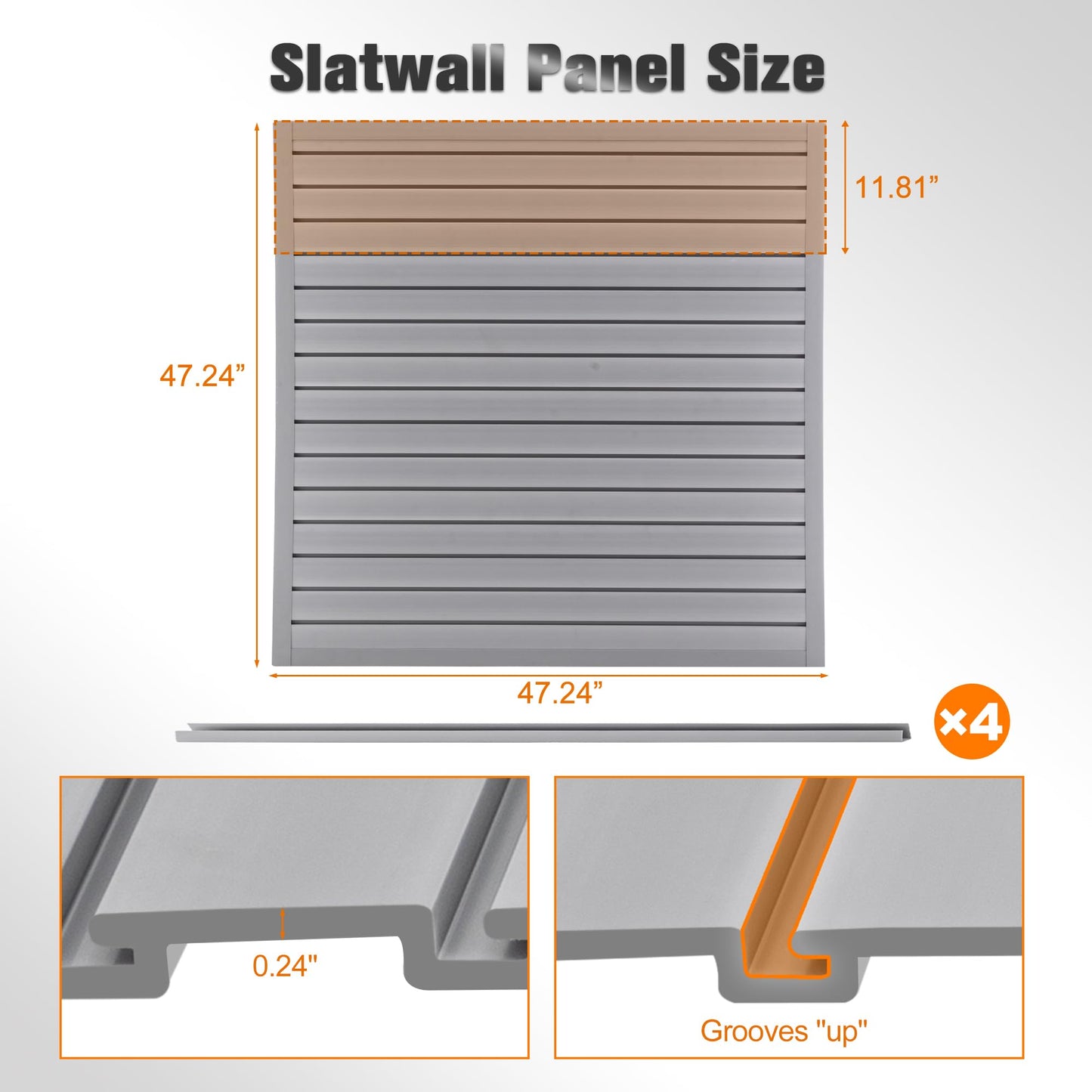 RocVanc Slatwall 4x4t FT PVC Slat Wall Panels, Interlocking Garage Slat Wall Panels Easy to Install, Heavy Duty Slat Wall for Tools Storage & Display