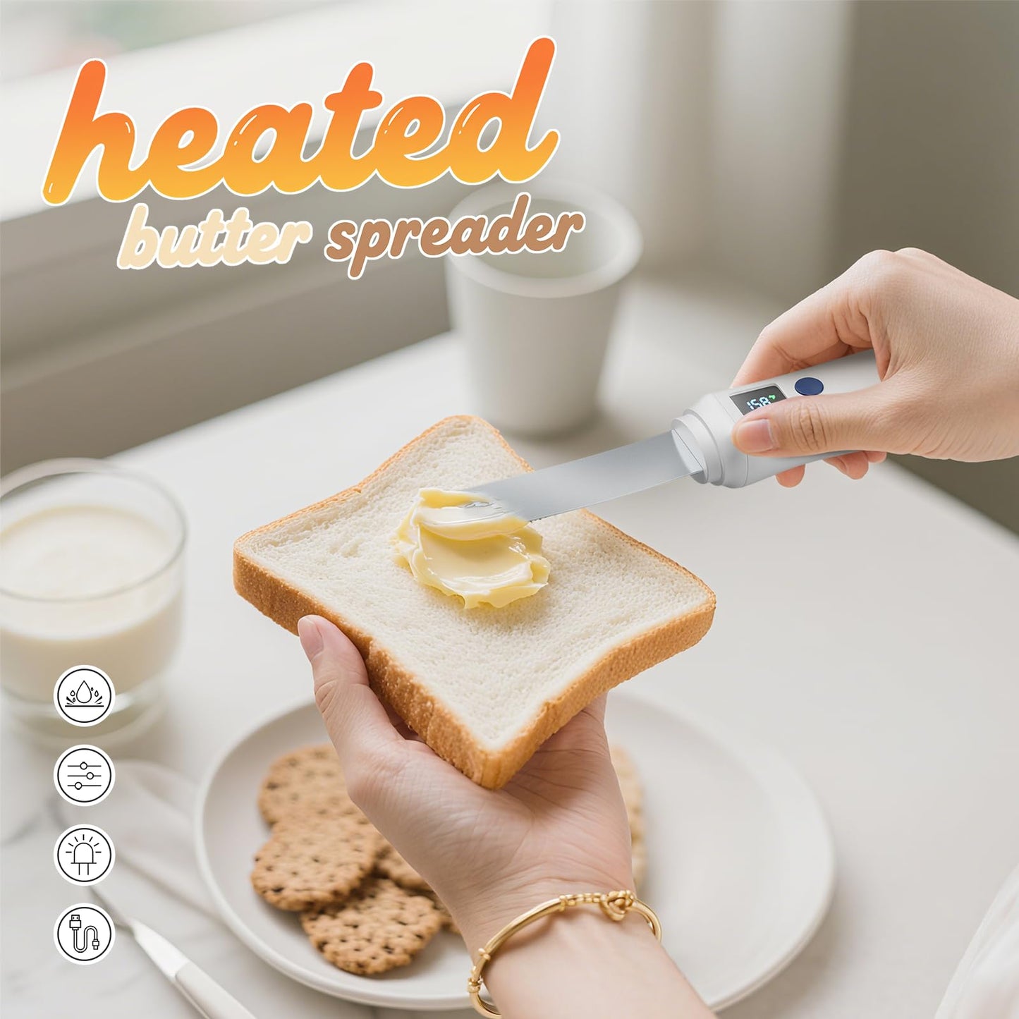 Awvlvwa Heated Butter Knife Spreader-Rechargeable Butter Melter, Cordless Butter Spreader Knife,Heats up in Seconds,Quickly Melt Cold Butter, Jam,Coconut Oil