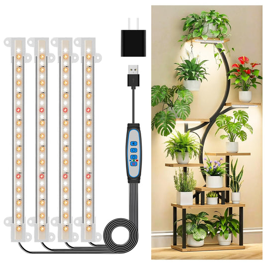 Kullsinss 8 inches LED Grow Light Strips, Full Spectrum Plant Lights for Indoor Growing with 6/12/16H Timer, 3 Color Modes, 5 Dimmable Levels, Grow Lamp for Seedling, Perfect for Indoor Plant Stand
