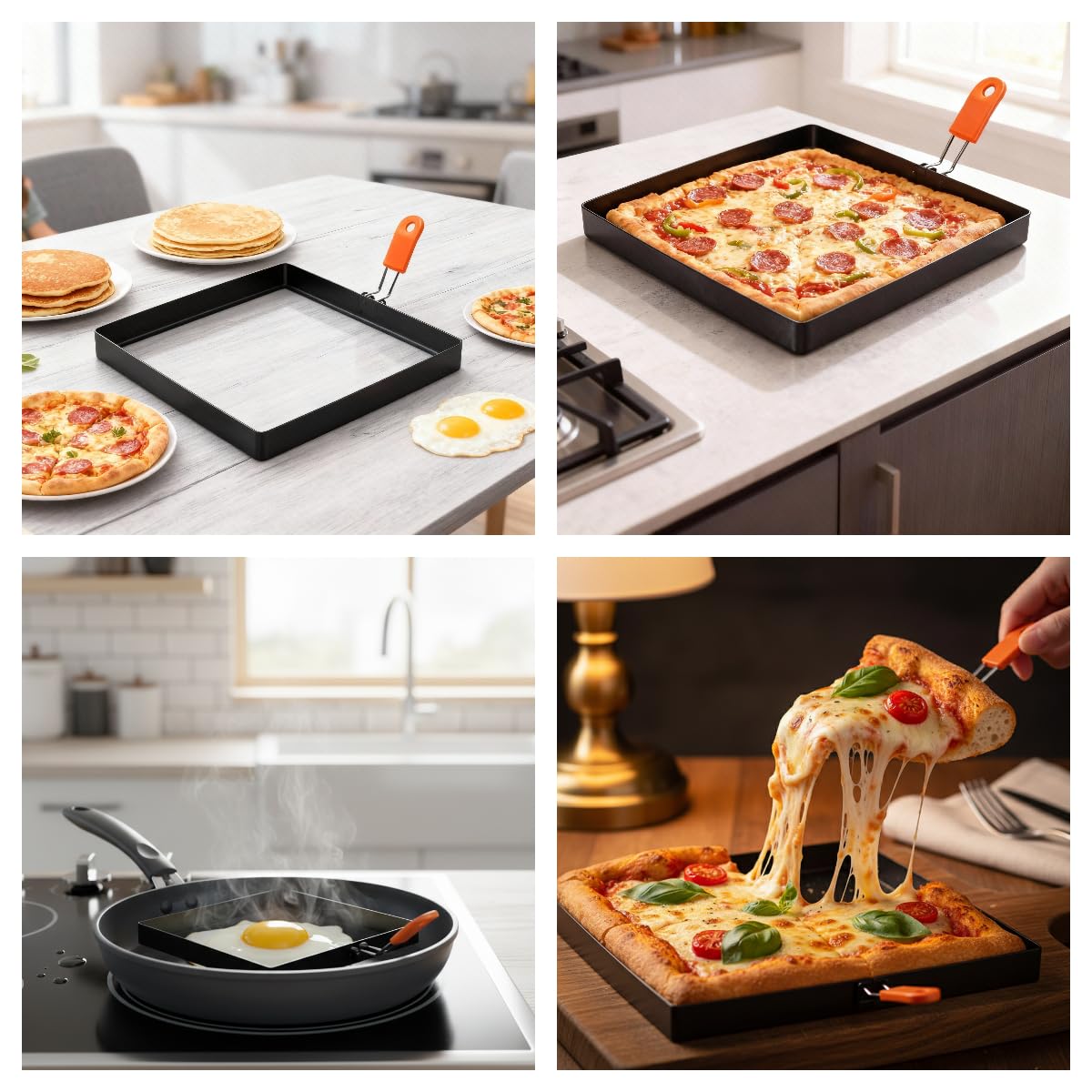 Square Egg Rings for Frying Eggs – 2 Pack 8 Inch Non-Stick Breakfast Sandwich Egg Molds, Round & Square Egg Shaper for Griddle, Pancake, Omelette, Easy to Clean & Dishwasher Safe (A)