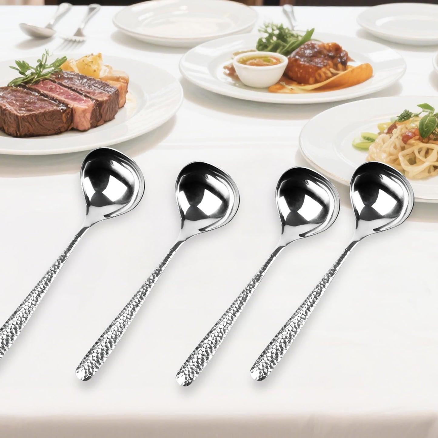 LANGMINGDE 2 PCS Deep Round Soup Spoons 7.87", 304 Stainless Steel Large Soup Spoons Dishwasher safe, Perfect for Cereal, Bouillon, Milk Soup & Dinner Guests