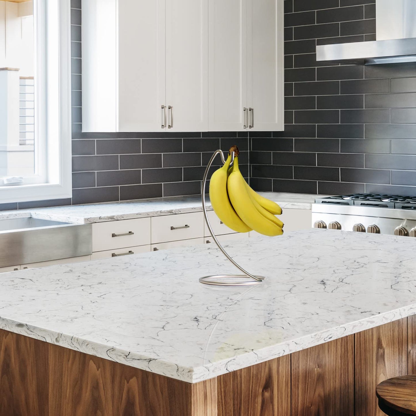 Blue Donuts Modern Banana Hanger - Chrome Banana Stand for Kitchen Countertop