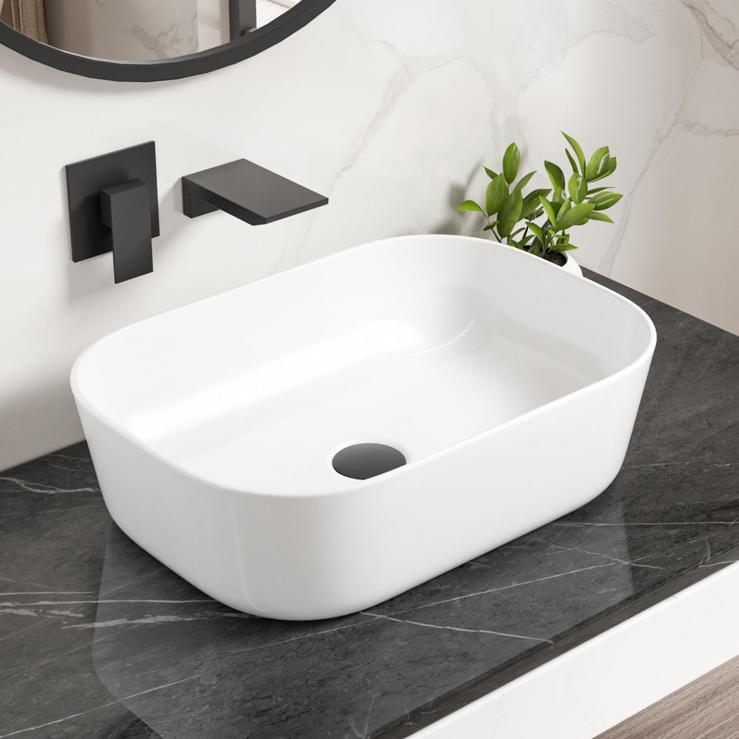 Bathroom Vessel Sink, Eridanus 18" x 13" White Vessel Sink Rectangular Bathroom Sink Porcelain Ceramic Vessel Sinks for Bathroom Vanity Sink Above Counter Basin