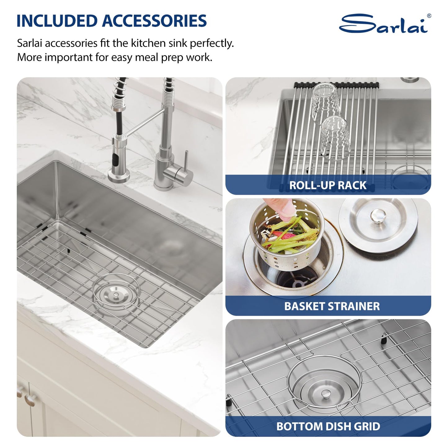 Sarlai 28 Inch Undermount Kitchen Sink - 28" x 18" Undermount Sink Single Bowl Stainless Steel 16 Gauge Kitchen Sink Under Counter Round Corner Basin