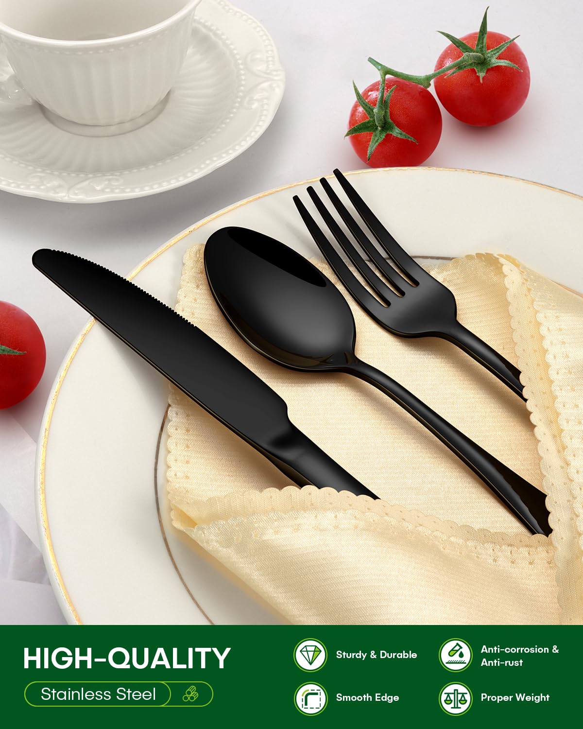 PHILIPALA 20 Piece Black Silverware Set, Stainless Steel Flatware Set for 4 Food Grade Cutlery Utensil Set Include Knife Fork Spoon Mirror Polished Dishwasher Safe