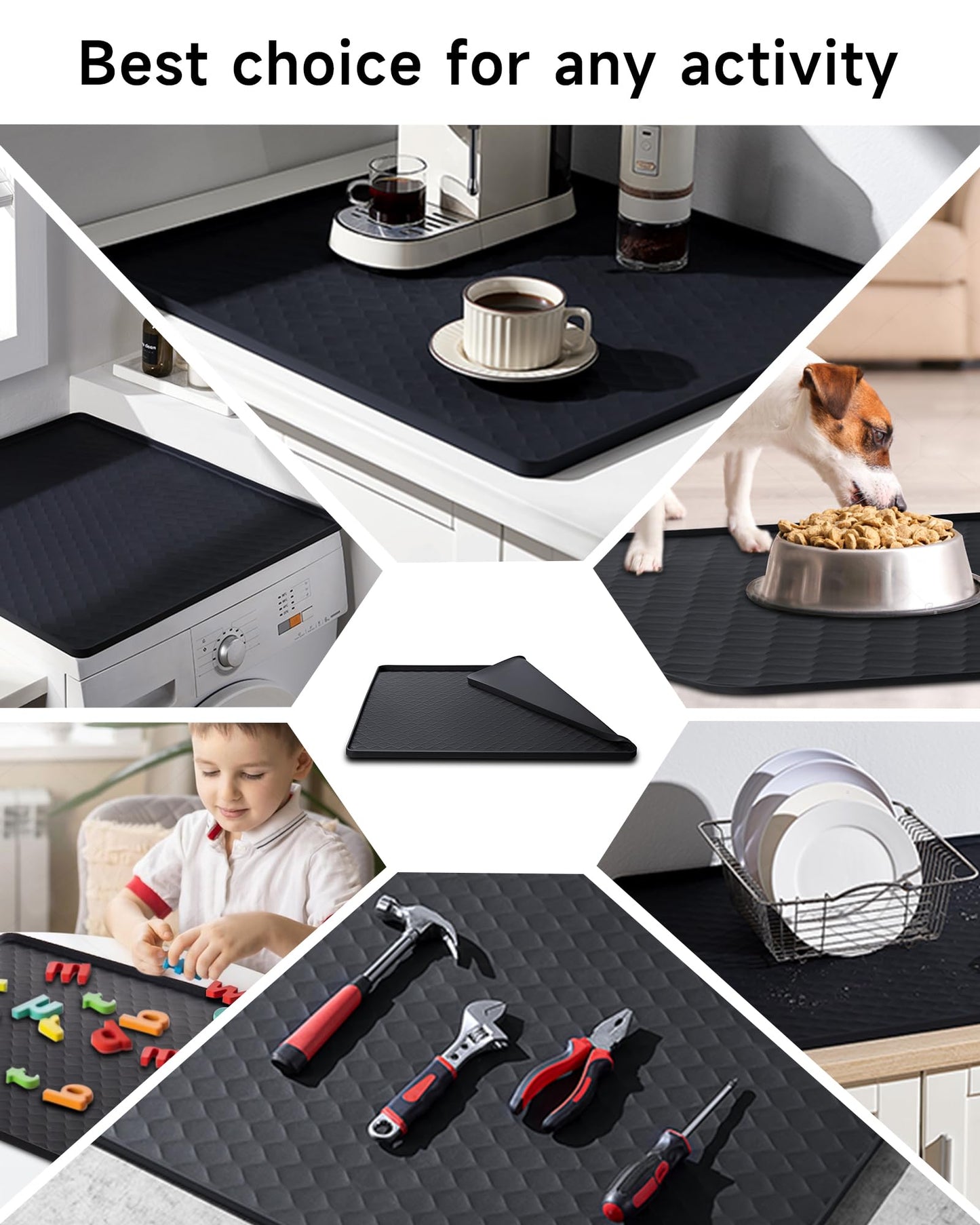 Washer & Dryer Top Protector Mat, Non-Slip Silicone Cover, 25.6’’ x 23.6’’, Prevent Scratches, Dust & Vibration, Black (2 Pack)