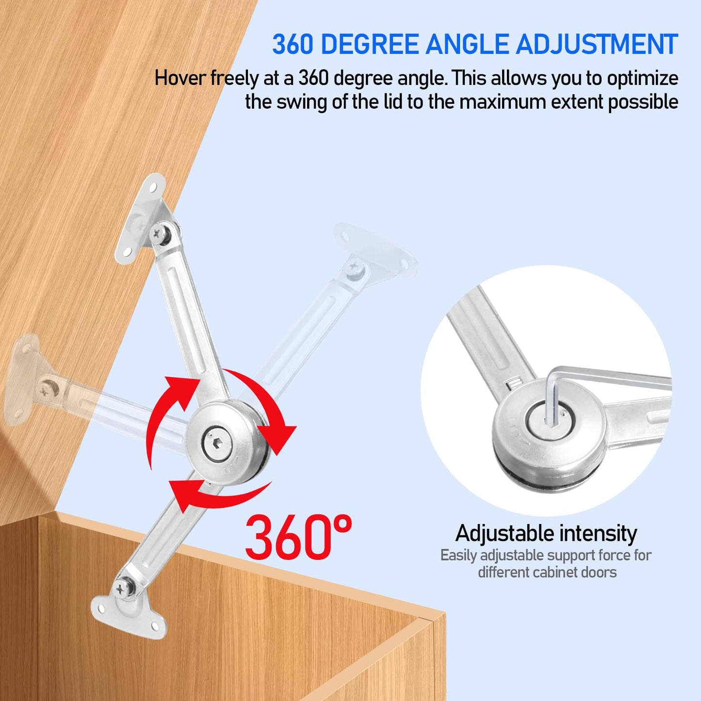 KIBBEH 2 Pack Cabinet Lid Support Hinge, 50 lb Soft Close for Toy Box, Chest, Cabinet and RV, Heavy Duty Hydraulic Up and Down Motion, Max 360 Degree Opening
