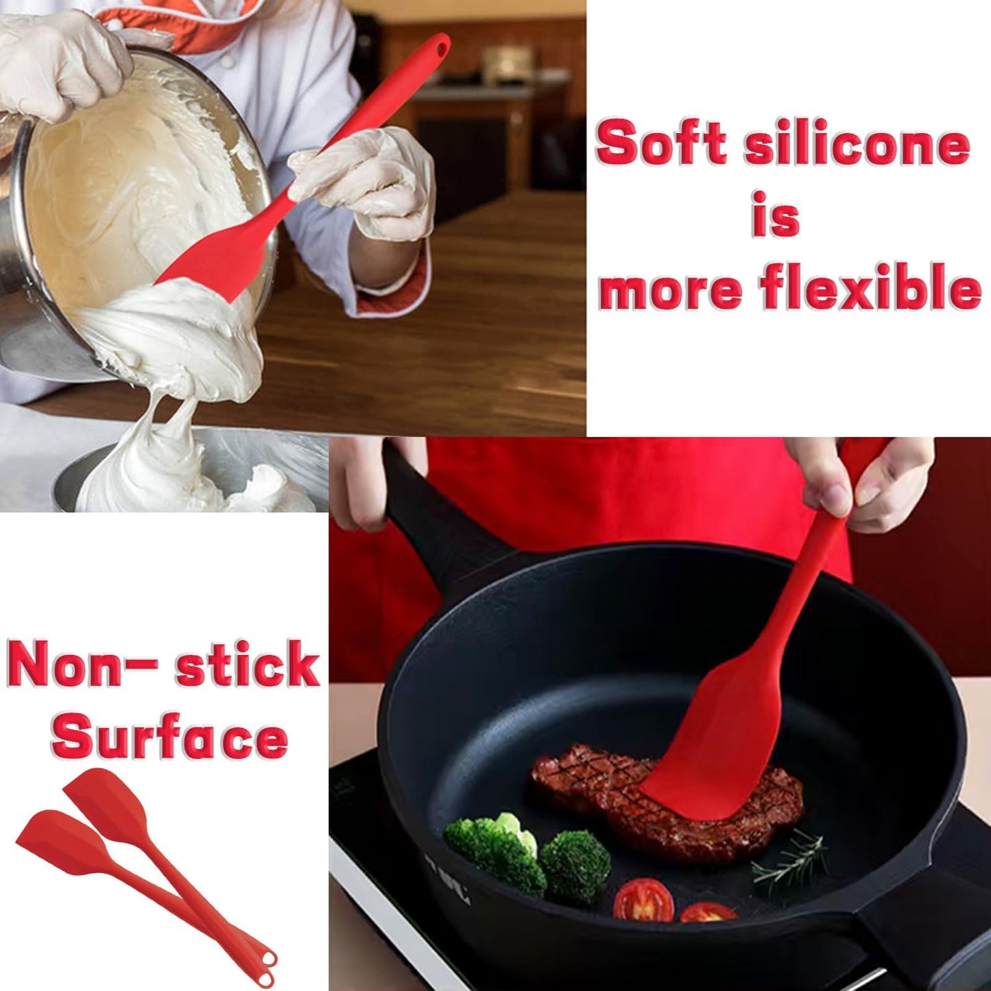 8 Pieces Silicone Spatulas, 8.3 inch Small Spatulas Non-stick Heat-Resistant Non-stick with Stainless Steel Core For Cake Cream Cooking Gadget (Red)