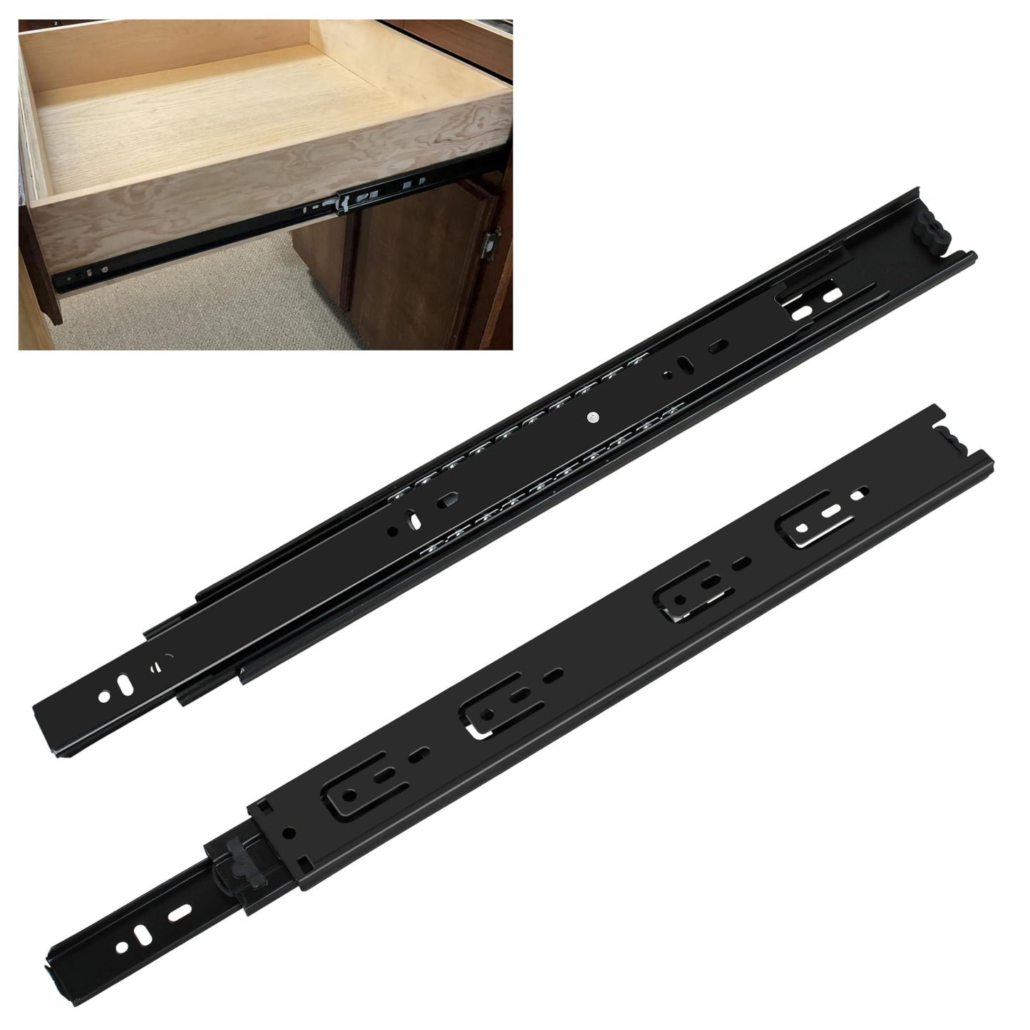 2 Pairs of 14 Inch Duty Drawer Slides,Cabinet Slides 3-Section Full Extension Ball Bearing Side Mount,for Dresser, Cabinet, Kitchen 100 LB Capacity