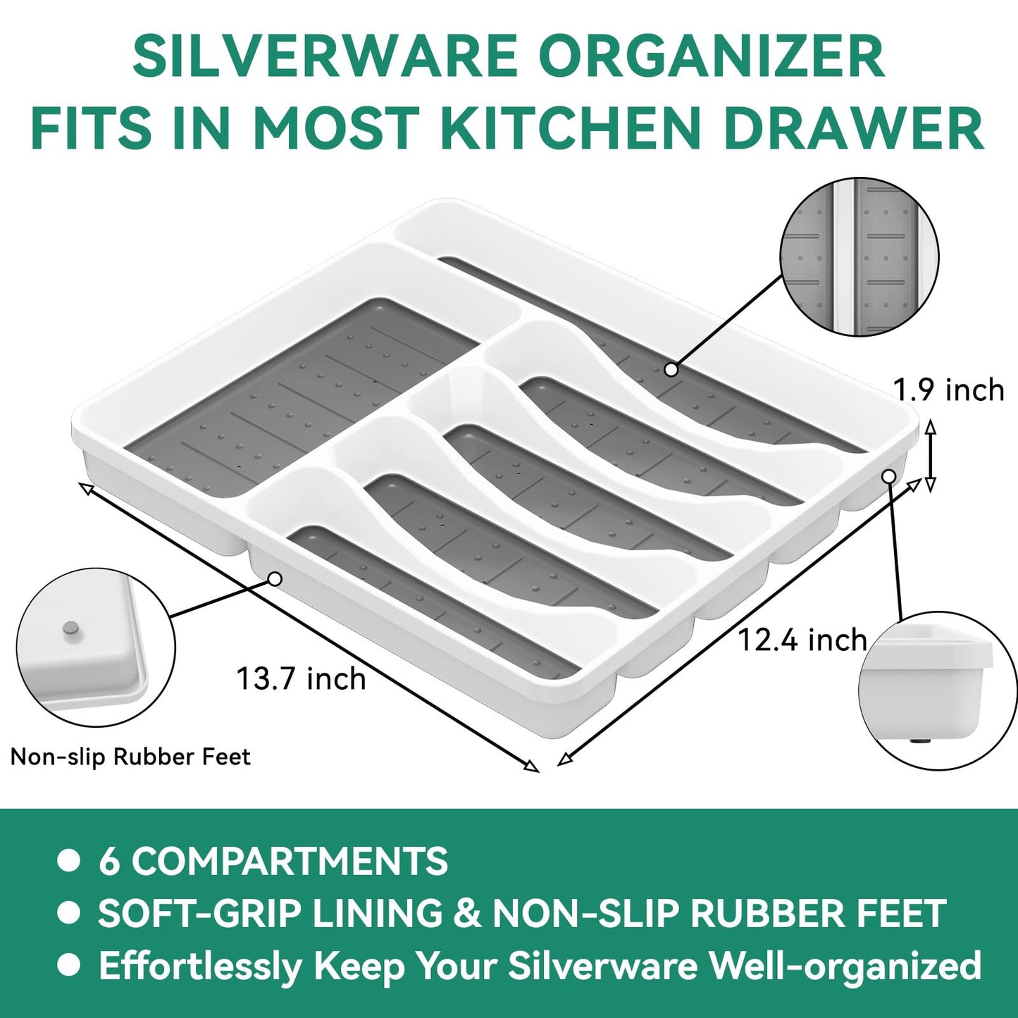 49-Piece Silverware Set with Organizer, Stainless Steel Flatware Utensils Set for 8, Forks and Spoons Silverware Set Cutlery Set with Steak Knives, Dishwasher Safe