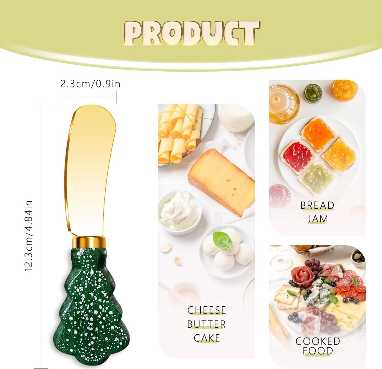 Christmas Tree Spreader Knife Set, Gold Stainless Steel Butter Knives, Holiday Serving Utensils for Cheese Jam, Gift for Home Bakers, 4-Piece
