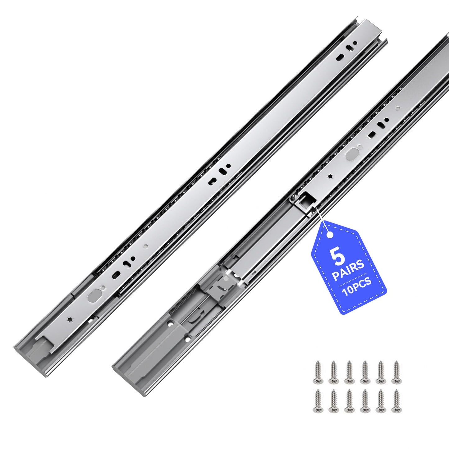 LONTAN 5 Pairs 22 Inch Soft Close Drawer Slides Side Mount Heavy Duty Cabinet Drawer Glides Ball Bearing Full Extension Kitchen Cabinet Rails 100 LB Capacity