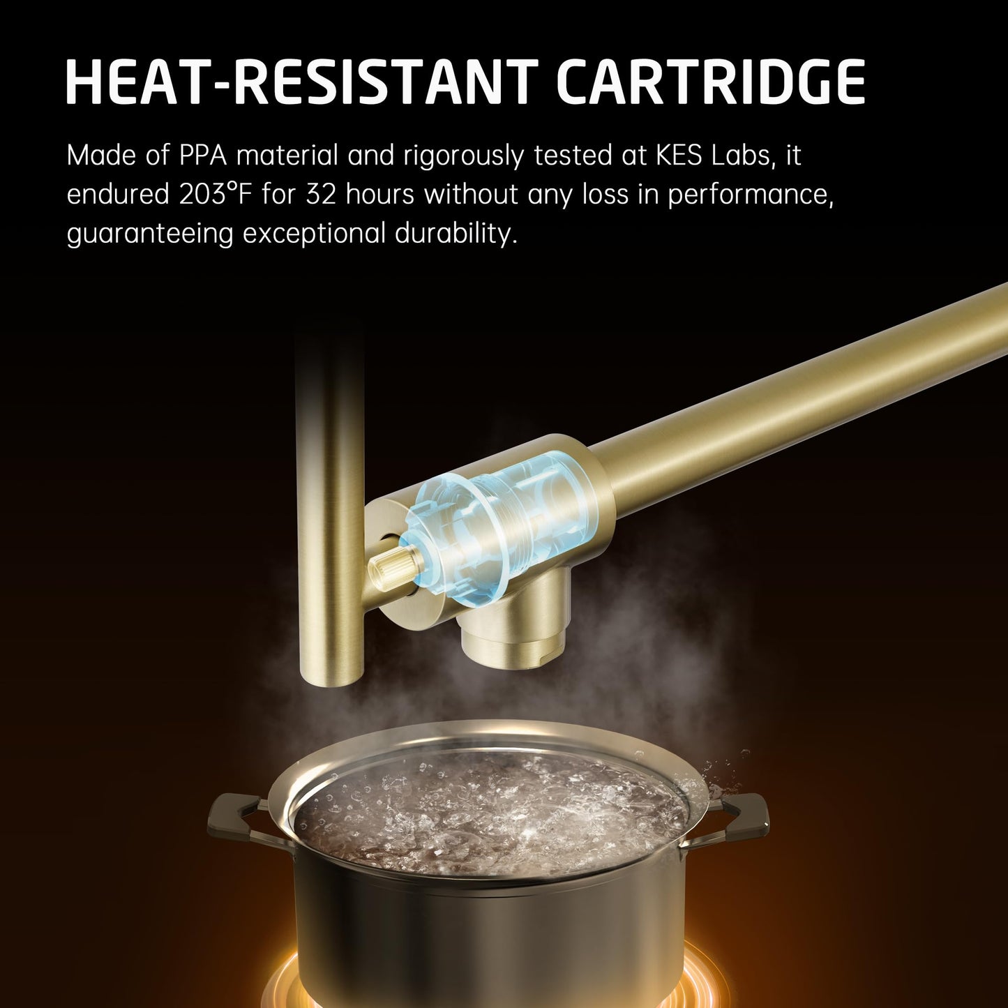 KES Gold Pot Filler with Heat-Resistant Cartridge, 26" Brushed Gold Pot Filler Faucet Over Stove, Wall Mount Kitchen Faucet Double Joints, Stainless Steel, NSF Certified, KN927LFF18-BZ