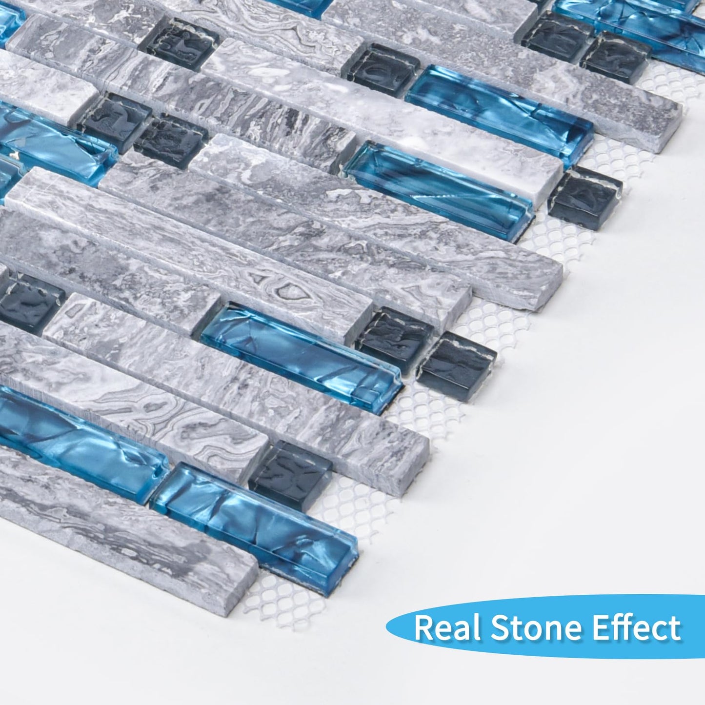 Art3d Grout Decorative Tile, Blue/Gray, Glass, for Kitchen Backsplash or Bathroom Backsplash (5 Pack)