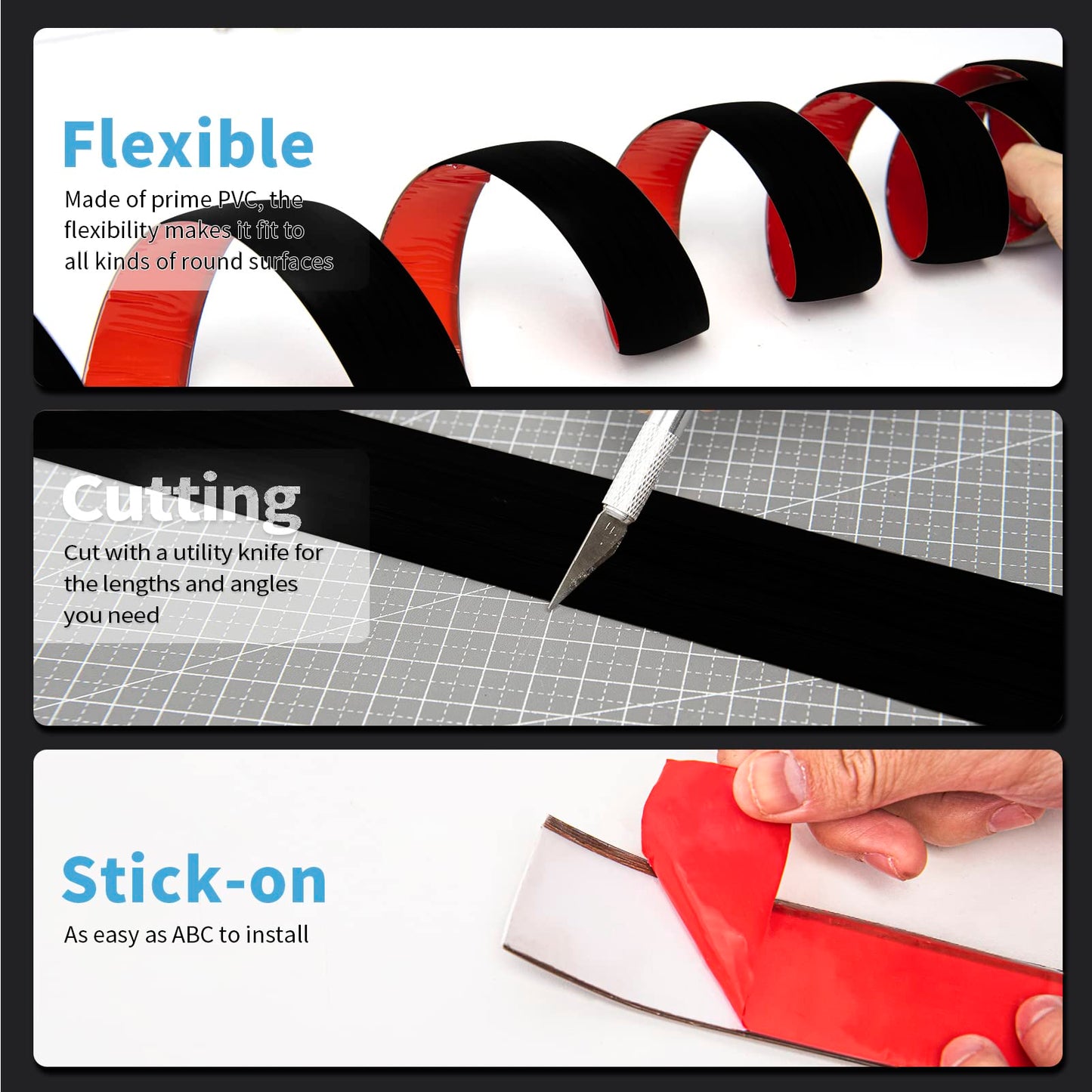 Art3d 4 FT Self Adhesive Vinyl Floor Transition Strip, Laminate Floor Strip Floor Flat Divider Strip for Joining Floor Gaps,Carpet Threshold Transition,Floor Tiles（1.57in, Black）