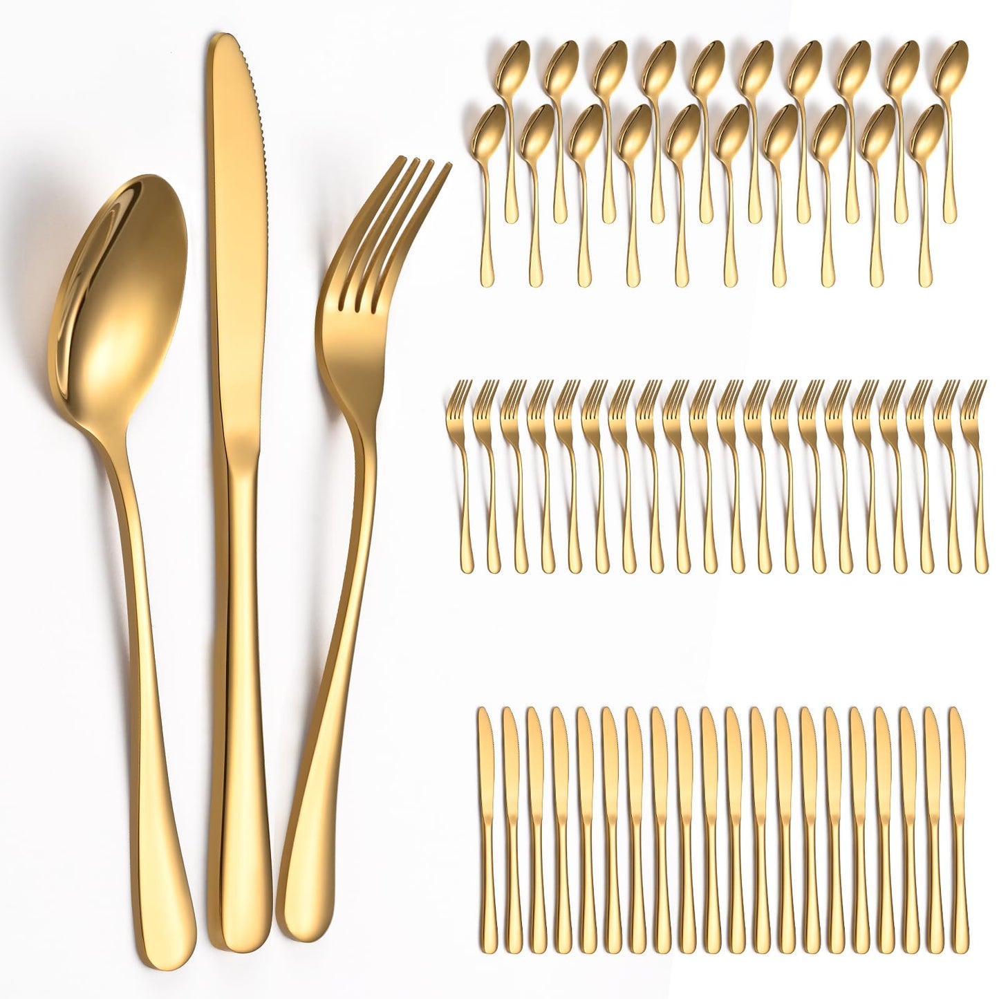 ERVILO 60 Piece Gold Silverware Set - Service for 20, Stainless Steel Flatware Cutlery Set Include Knife Spoon Fork, Mirror Polished Gold Utensils for Wedding, Restaurant, Home, Dishwasher Safe