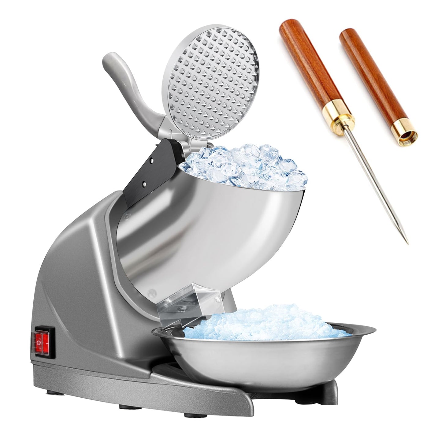 HORGELU Ice Crusher Ice Shaver 3 Blades with Ice Pick 286lbs/hr Snow Cone Machine 380W Shaved Ice Machine 2000rpm Food-grade Stainless Steel Ice Shaved Machine 110V Snow Cone Maker for Home Commercial