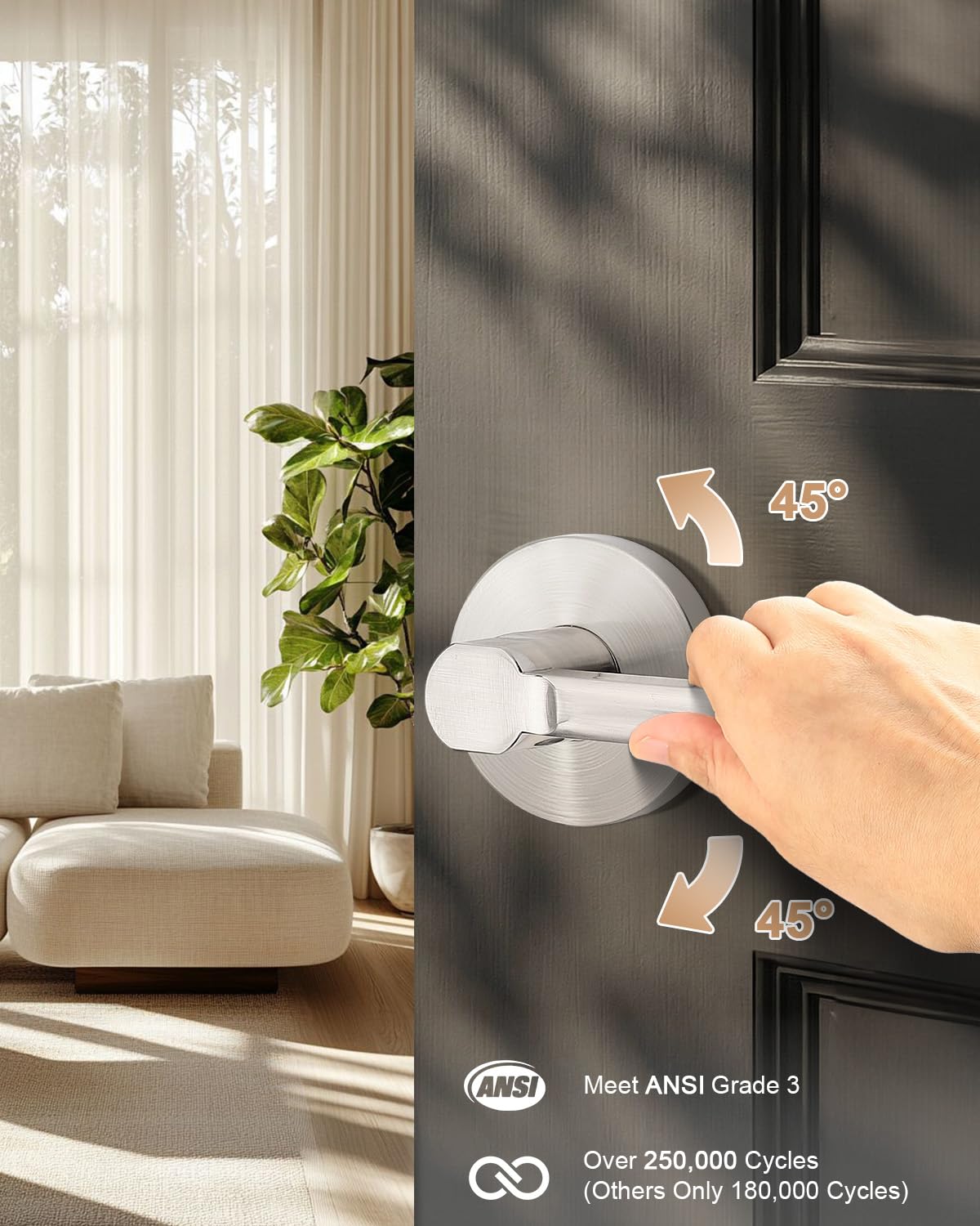 Probrico Keyless Door Lever Handles Passage Interior Locksets Brushed Nickel Finished Hardware 6 Pack