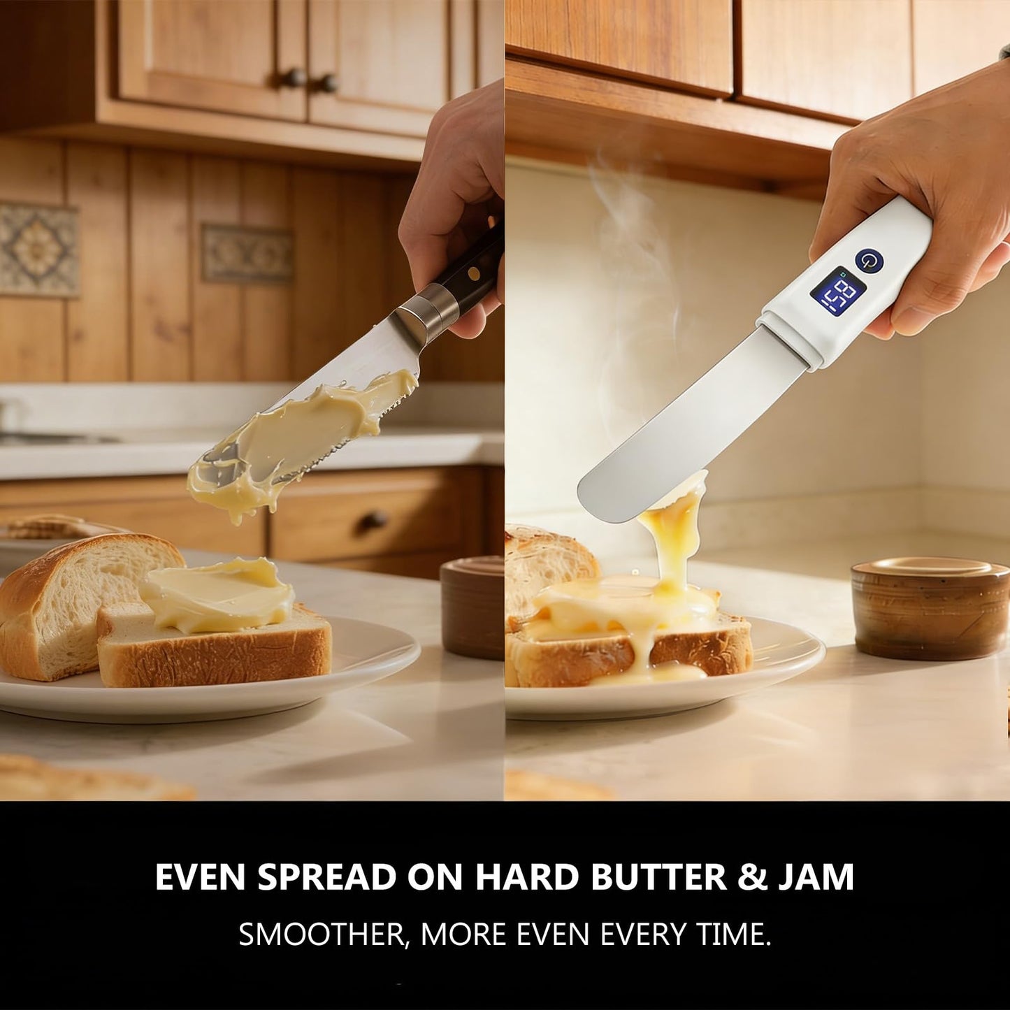 TinkerNest Electric Heated Butter Knife – 2 Heat Settings (131°F/158°F) & Smart LED Display, Rechargeable USB Warming Knife for Hard Butter, Cheese, Peanut Butter, Ice Cream, Honey – Easy Spread