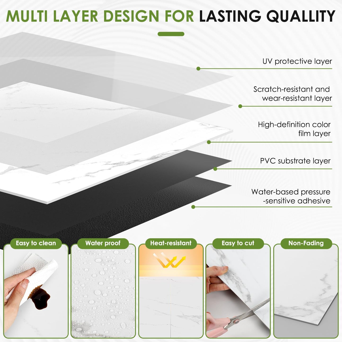 RORA 24x24 Inch Peel and Stick Floor Tile 10 -Pack Self-Adhesive Waterproof Vinyl Flooring,Vinyl Floor Tiles DIY for Bathroom, Laundry,Kitchen,Living Room,40 Sq.Ft, White Marble