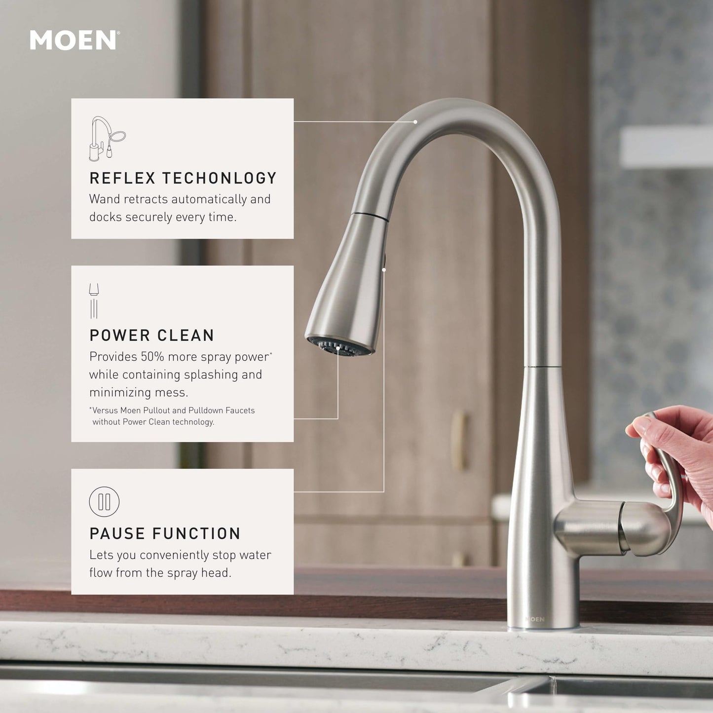 Moen Essie Spot Resist Stainless Pulldown Sprayer Kitchen Sink Faucet Set with Modern Pump Soap Dispenser, 87014SRS