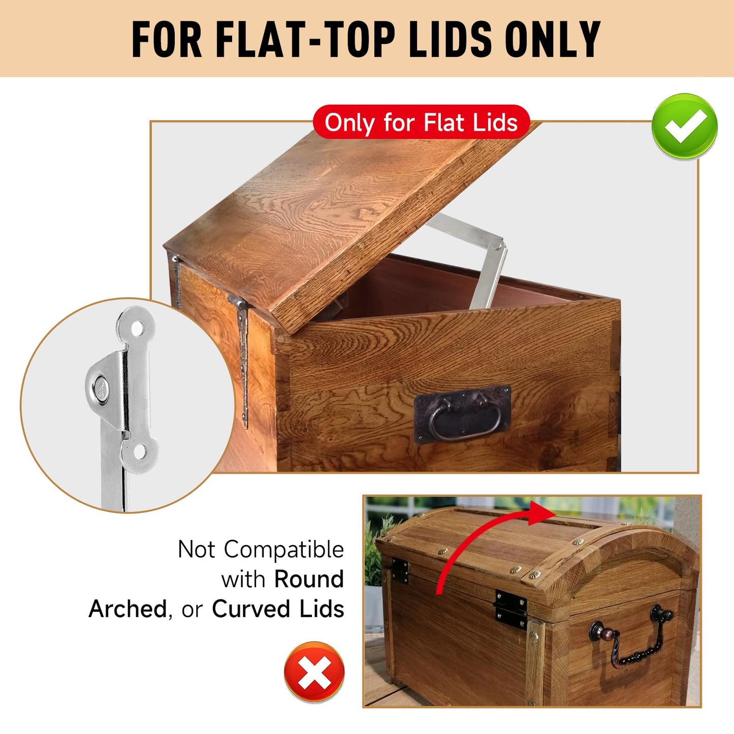 2 Pack | Toys Box Hinges Soft Close - HBL’ Lid Support Chest Hinges for Wooden Toy Box, Cedar, Storage Trunk & Benches, Made of Zinc Alloy, Safety & Heavy Duty.