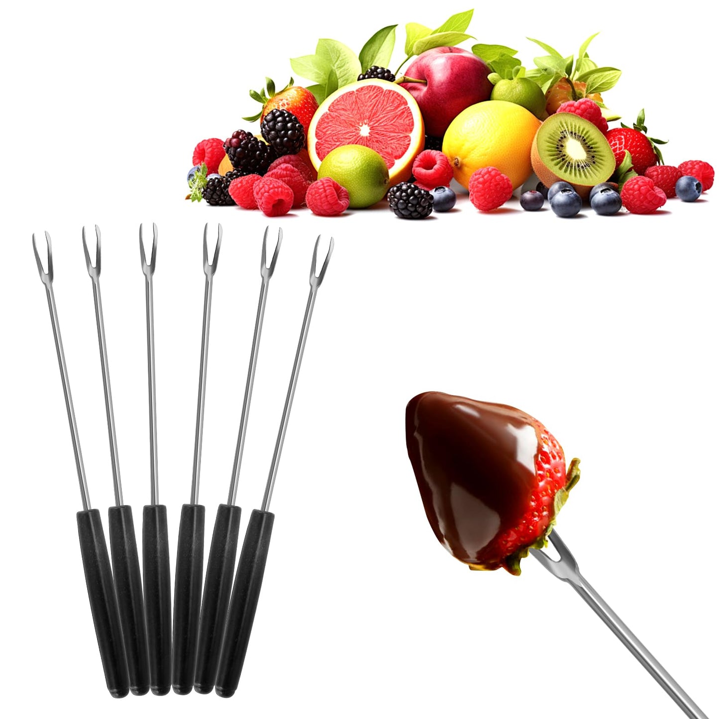 IEBIYO Chocolate Melting Pot Electric Chocolate Fondue Pot Set 3-Section Food Trays with 6pcs Dipping Forks Perfect for Chocolate Cheese Dessert Housewarming Christmas Party Gifts (Black)