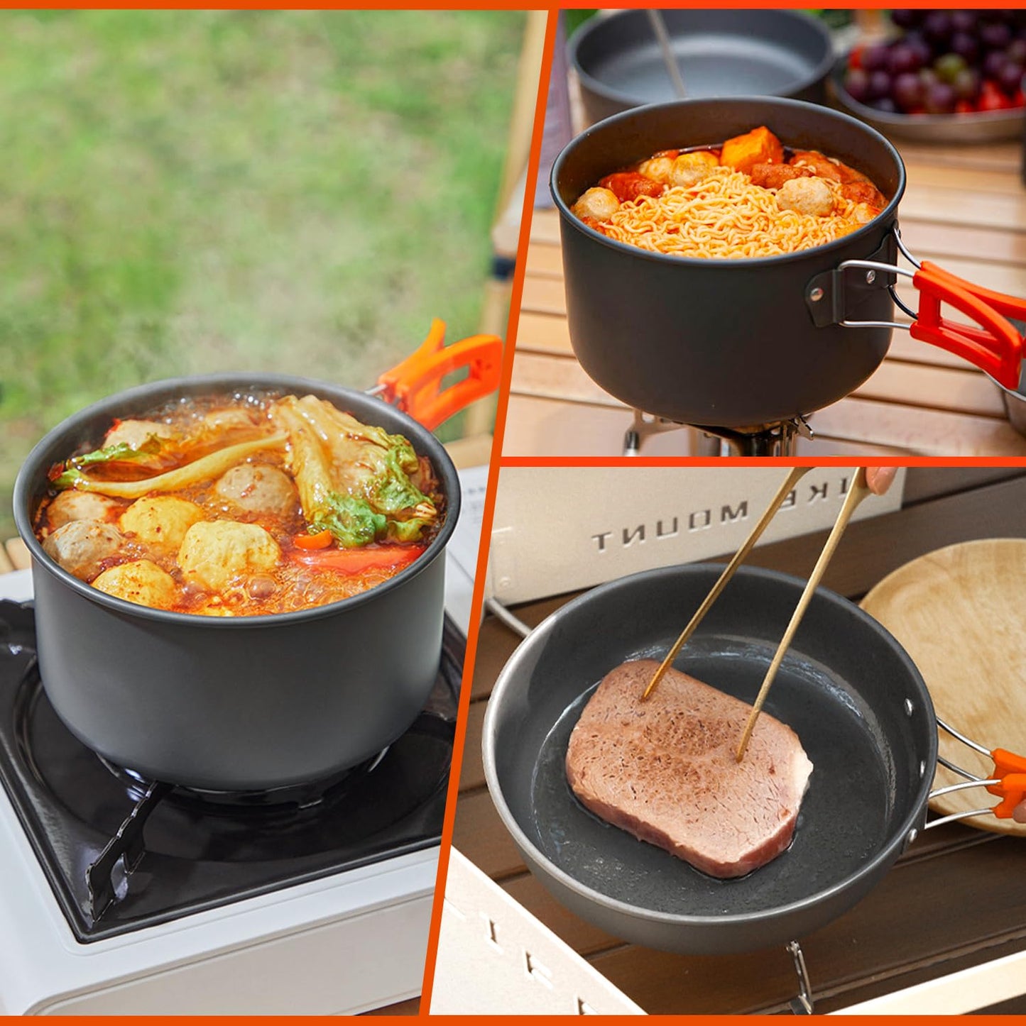 Gutsdoor Camping Cookware Set Lightweight Backpacking Mess Kit, Non-Stick Cooking Equipment Camping Pots and Pans Set with Storage Bag for Outdoor Hiking(16 Piece/Set)