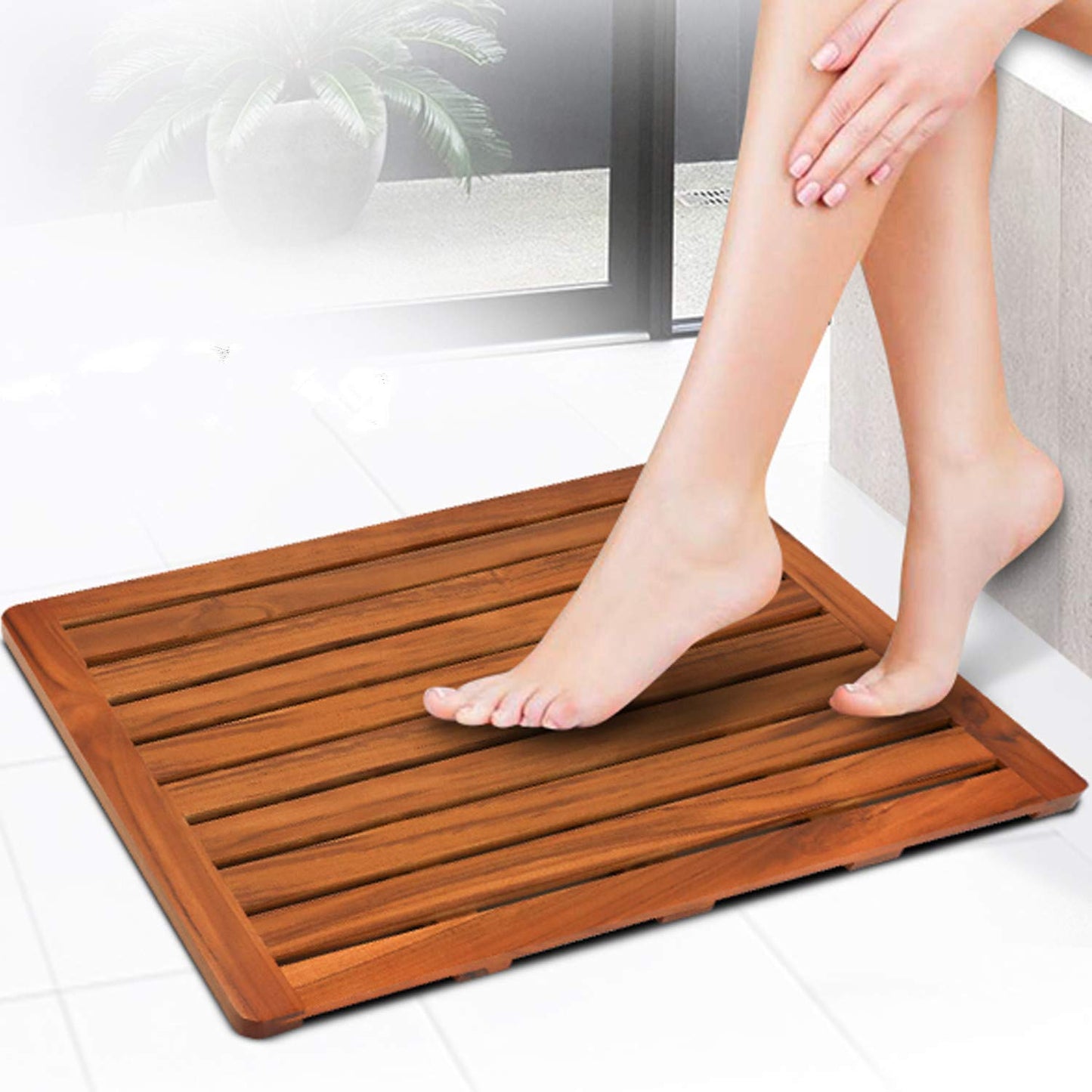 Utoplike (24"x18") Teak Wood Bath Mat, Shower Mats for Bathroom, Large for Spa Home or Outdoor