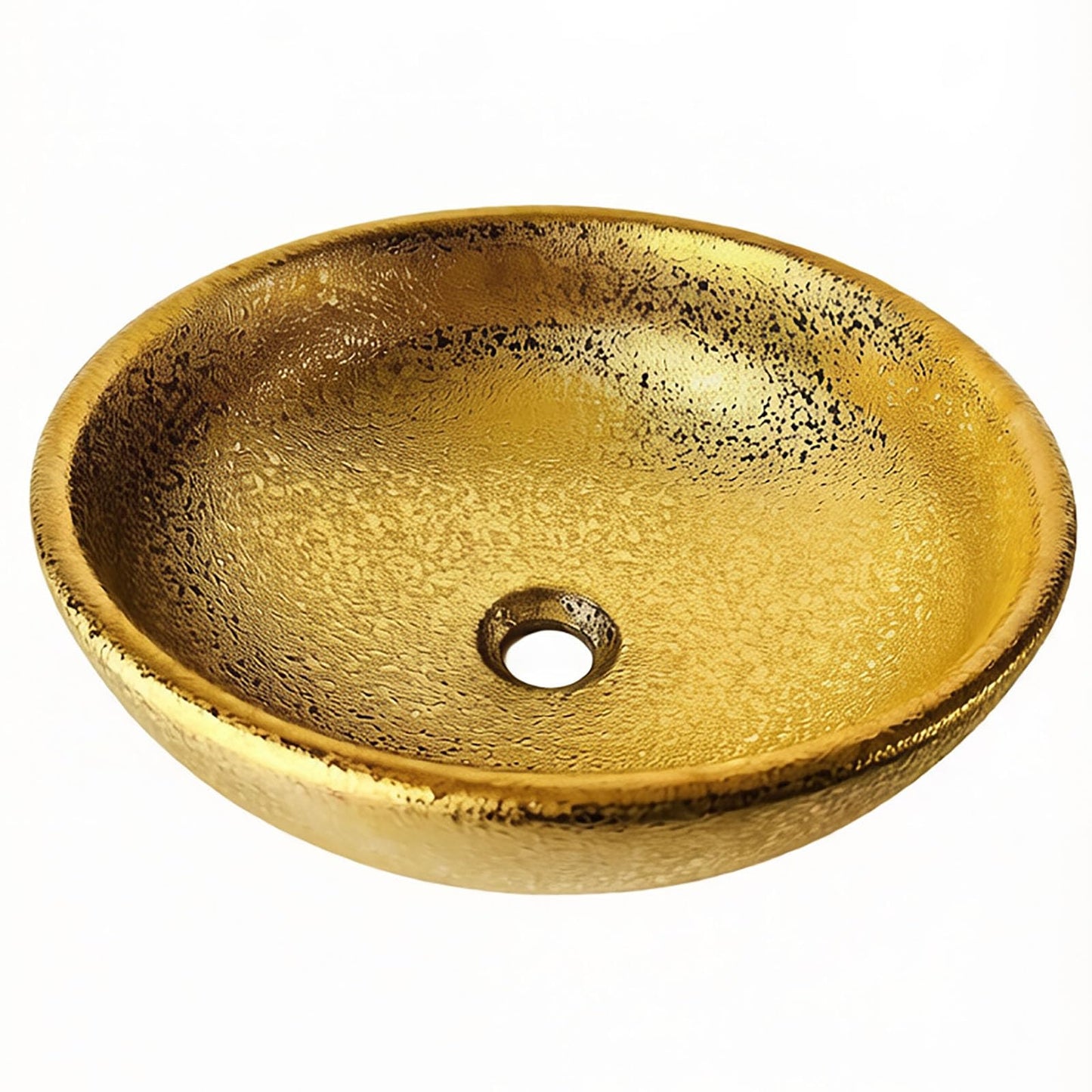 HOPESTAR Luxury Gold Ceramic Wash Hand Basin Round Vessel Sink, 15.8 x 15.8 x 5.9 Inches, Metal-plated Porcelain Washbasin,Art-filled Wash Fountain Bathroom Basin Circular Sink