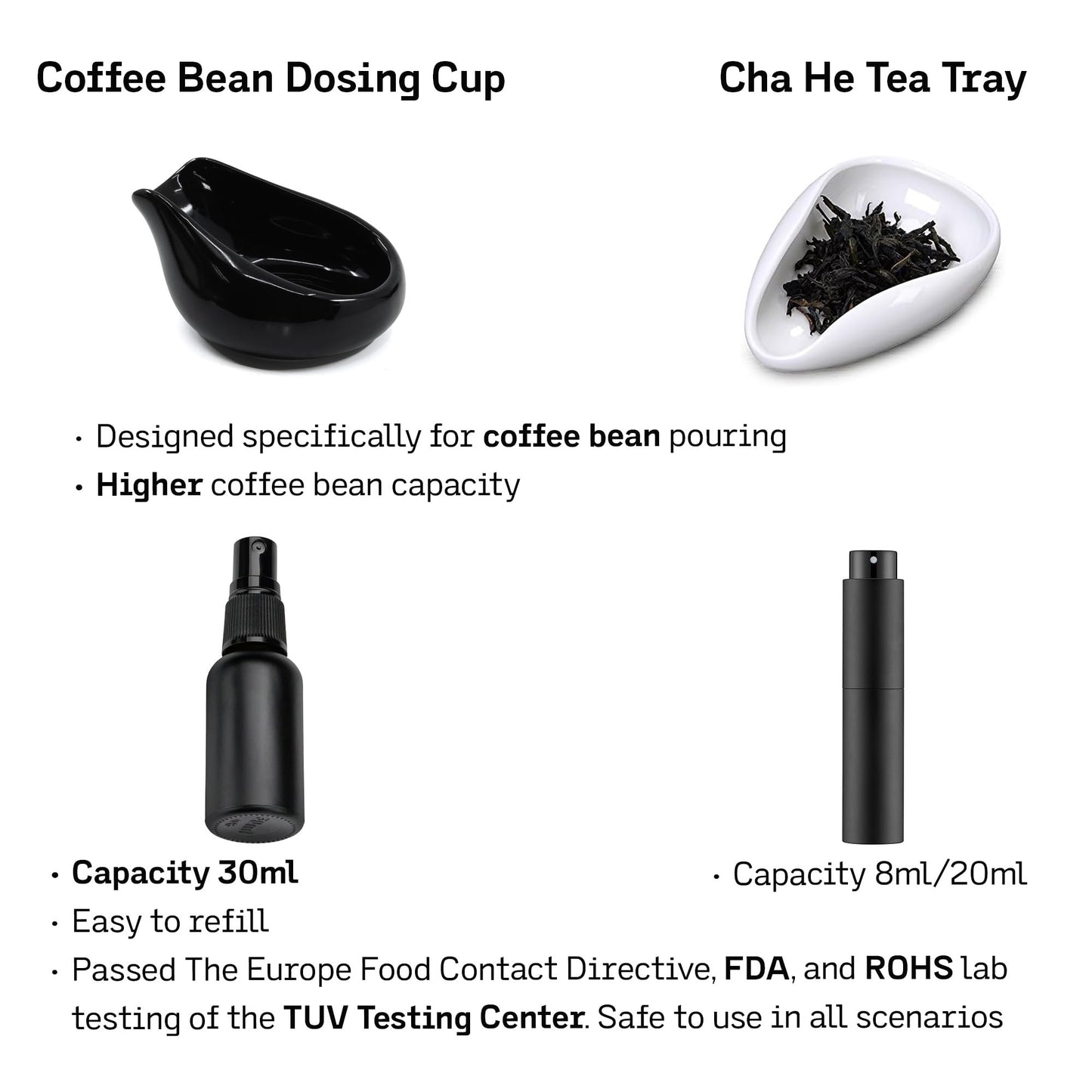 Upgraded 30g Coffee Beans Dosing Set, 30ml Glass RDT Spray Bottle, Ceramic Coffee Dosing Cup, Measuring Cup Hold Up to 30g Coffee, Ceramic Single Dosing Tray For Coffee