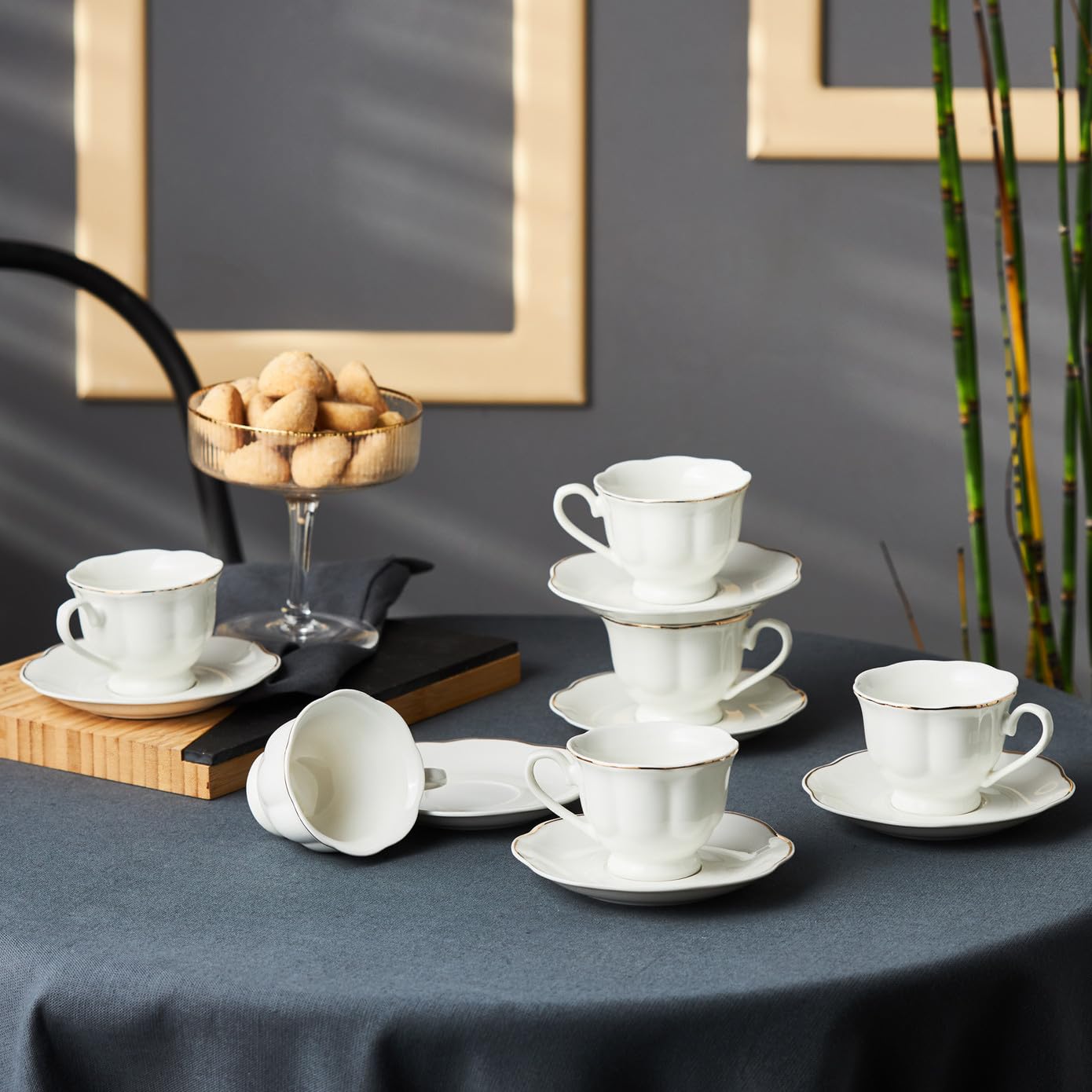 KARACA Çan Turkish Coffee Cup Set for 6 People - 12 Piece Cups with Saucers - Small Porcelain Espresso Set - Ideal for Serving Greek, Arabic Coffee (3 fl oz)