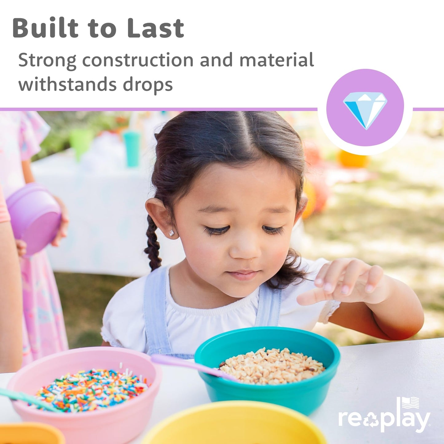 Re-Play 3 Divided Toddler Plates, 3 Utensils Set and 3 Wide Base Bowls - Dishwasher and Microwave Safe - Made in USA - Bluesy