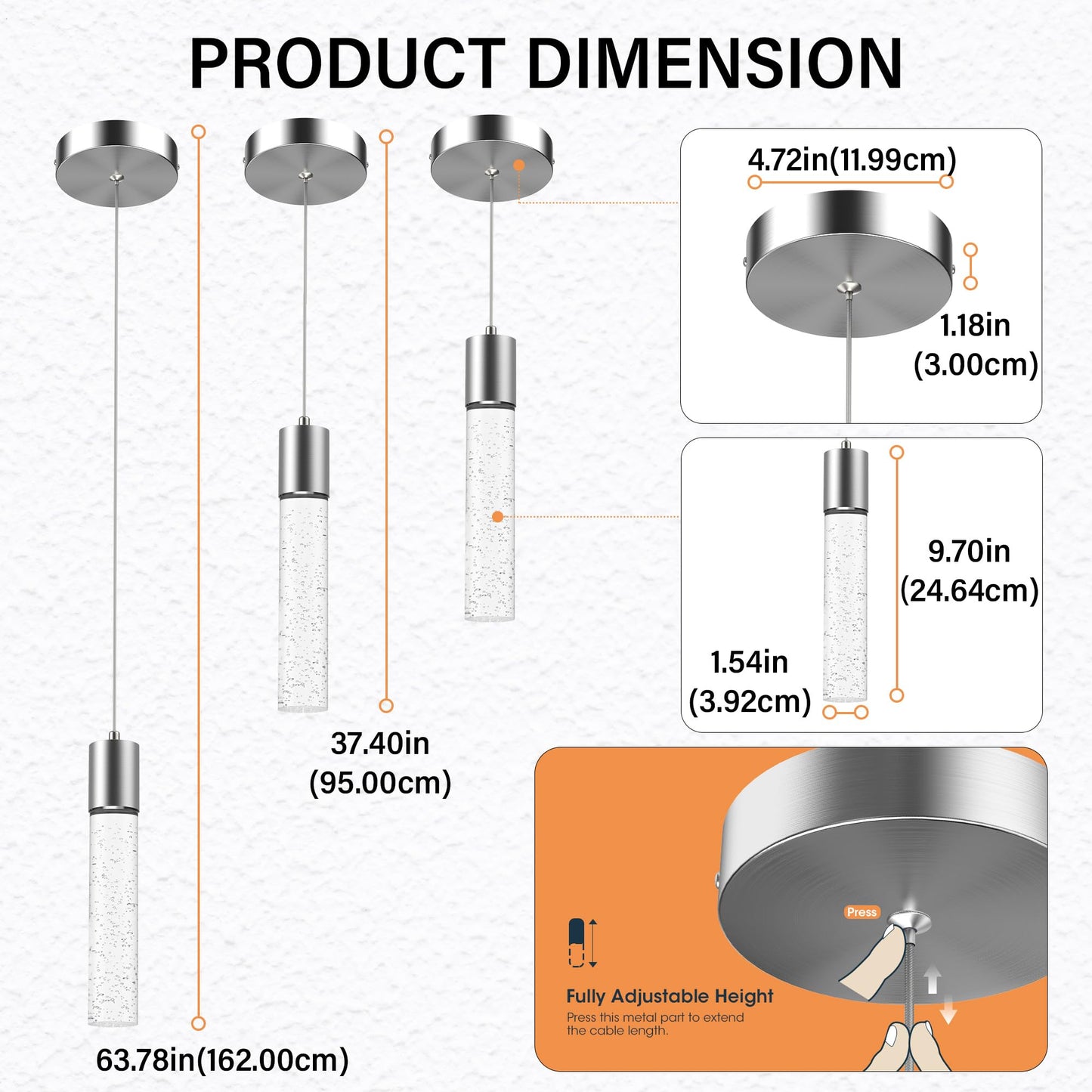 Esfos Pendant Lights Kitchen Island, 6500K Modern Kitchen Island Lights Brushed Nickel, 3 Pack Ceiling Lighting Fixtures with Crystal Bubble, Integrated LED Hanging Light for Dining Room Restaurant