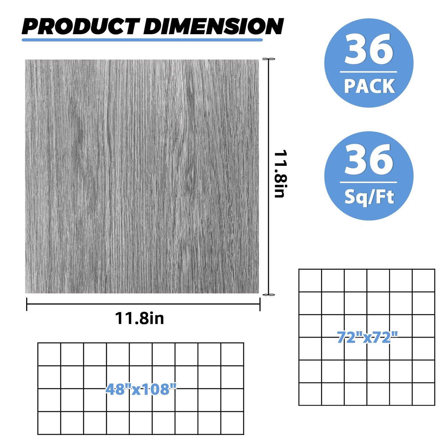 AKOLAFE Thicken 36 Sheet Vinyl Flooring 12x12 Peel and Stick Floor Tile Waterproof Clearance Vinyl Floor Tiles Vert Wood Grey Self Adhesive Floor Tiles Sticky Laminate Flooring for Kitchen Basement RV