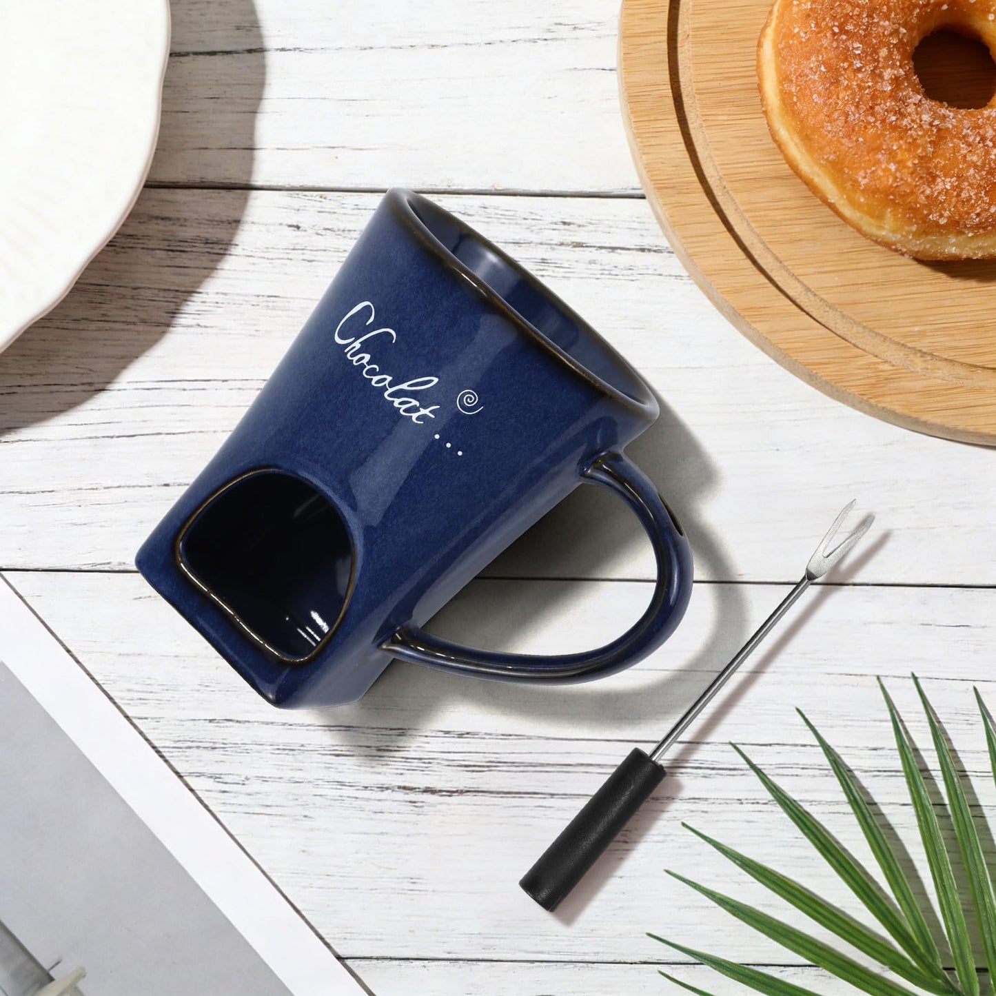Chocolate Fondue Mug with Fork Sweet Ceramic Personal Chocolate Melting Cup Chocolate Fondue Mug Ideal Gifts for Birthday Date Night Birthday Wedding Gifts (Kiln Transformation)